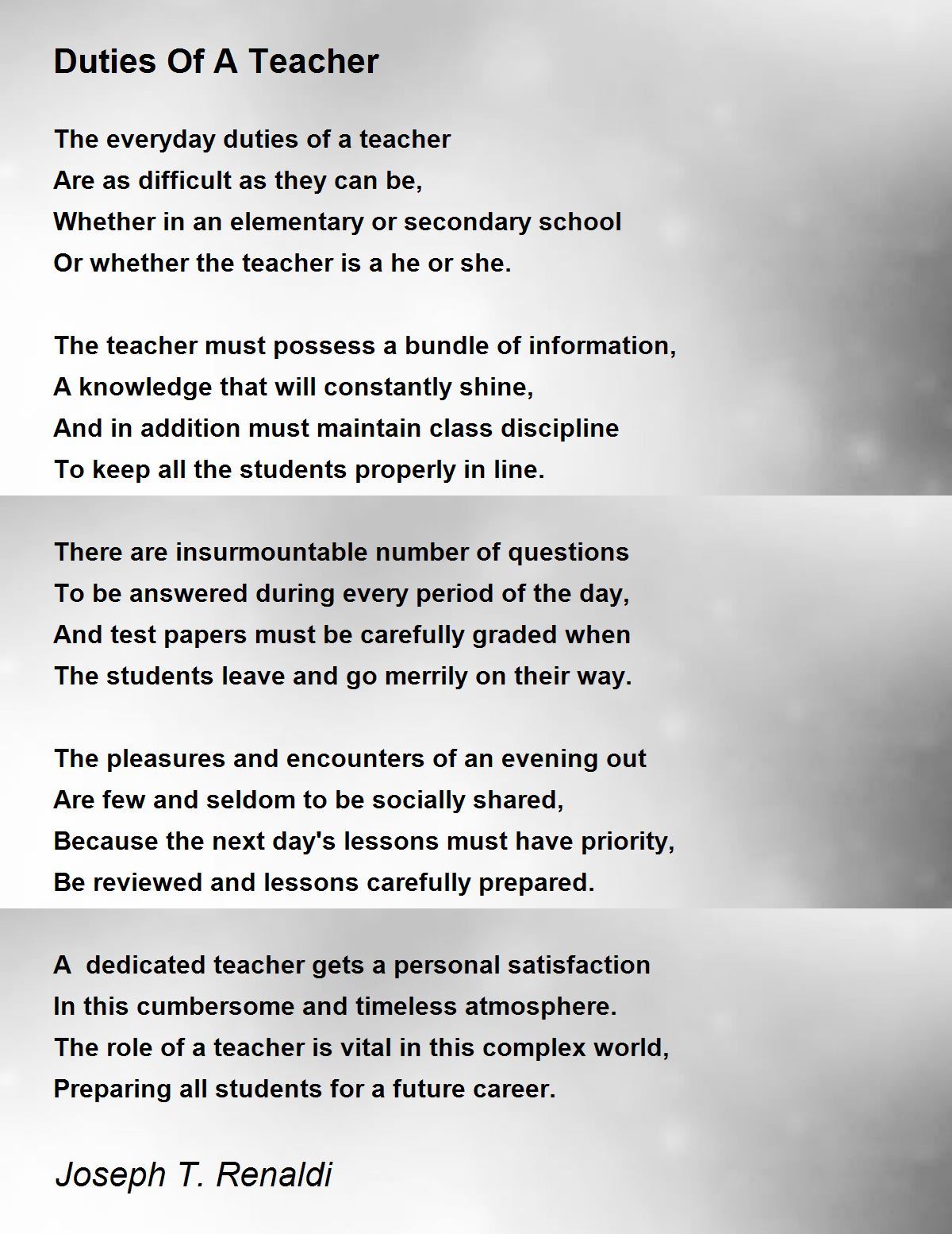 Duties Of A Teacher - Duties Of A Teacher Poem By Joseph T. Renaldi