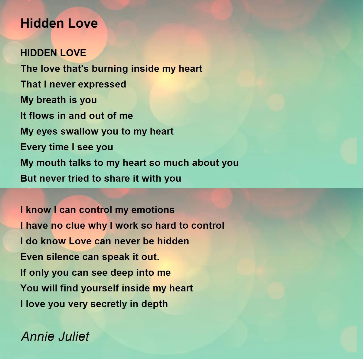 Hidden Love Hidden Love Poem by Annie Juliet