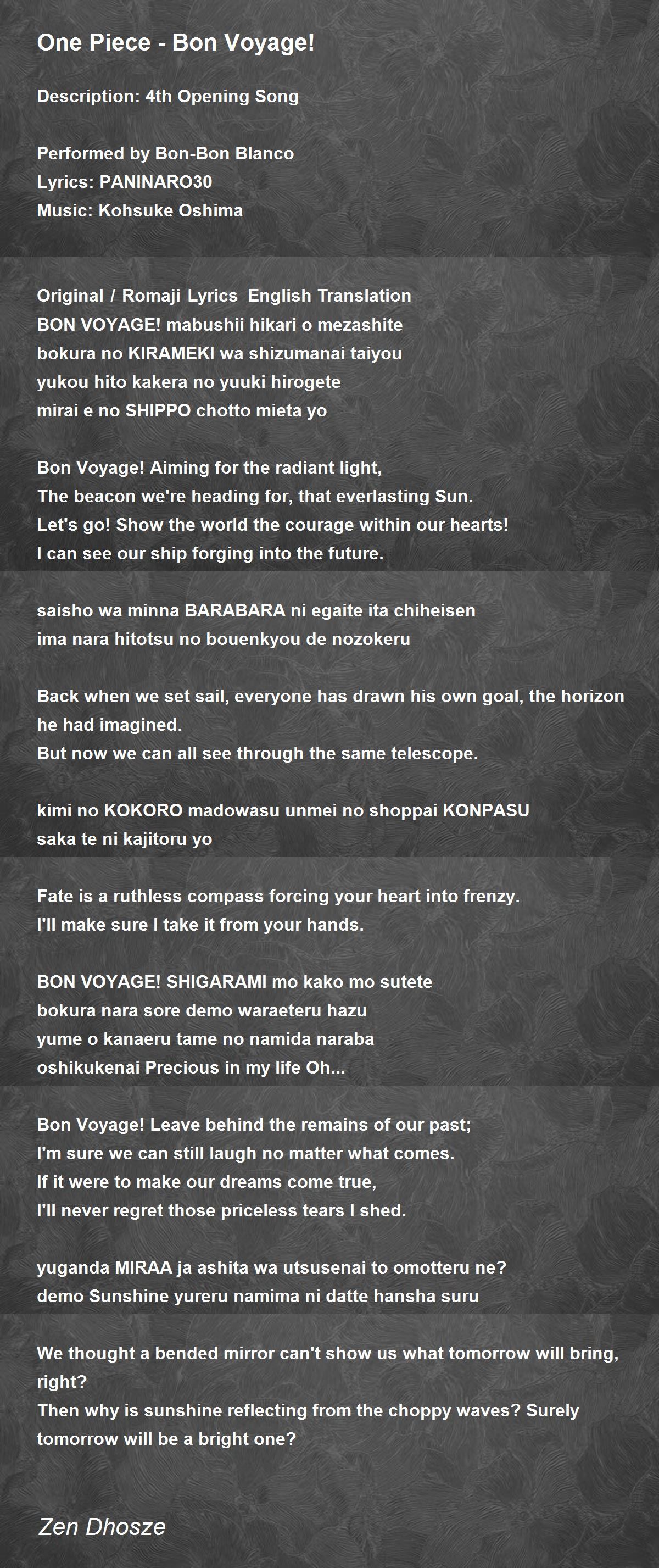 One Piece Bon Voyage One Piece Bon Voyage Poem By Zen Dhosze