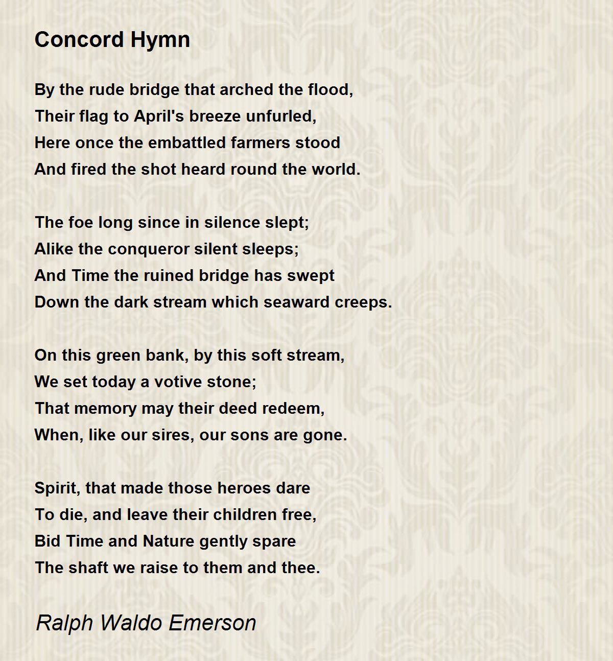 Concord Hymn Poem by Ralph Waldo Emerson - Poem Hunter