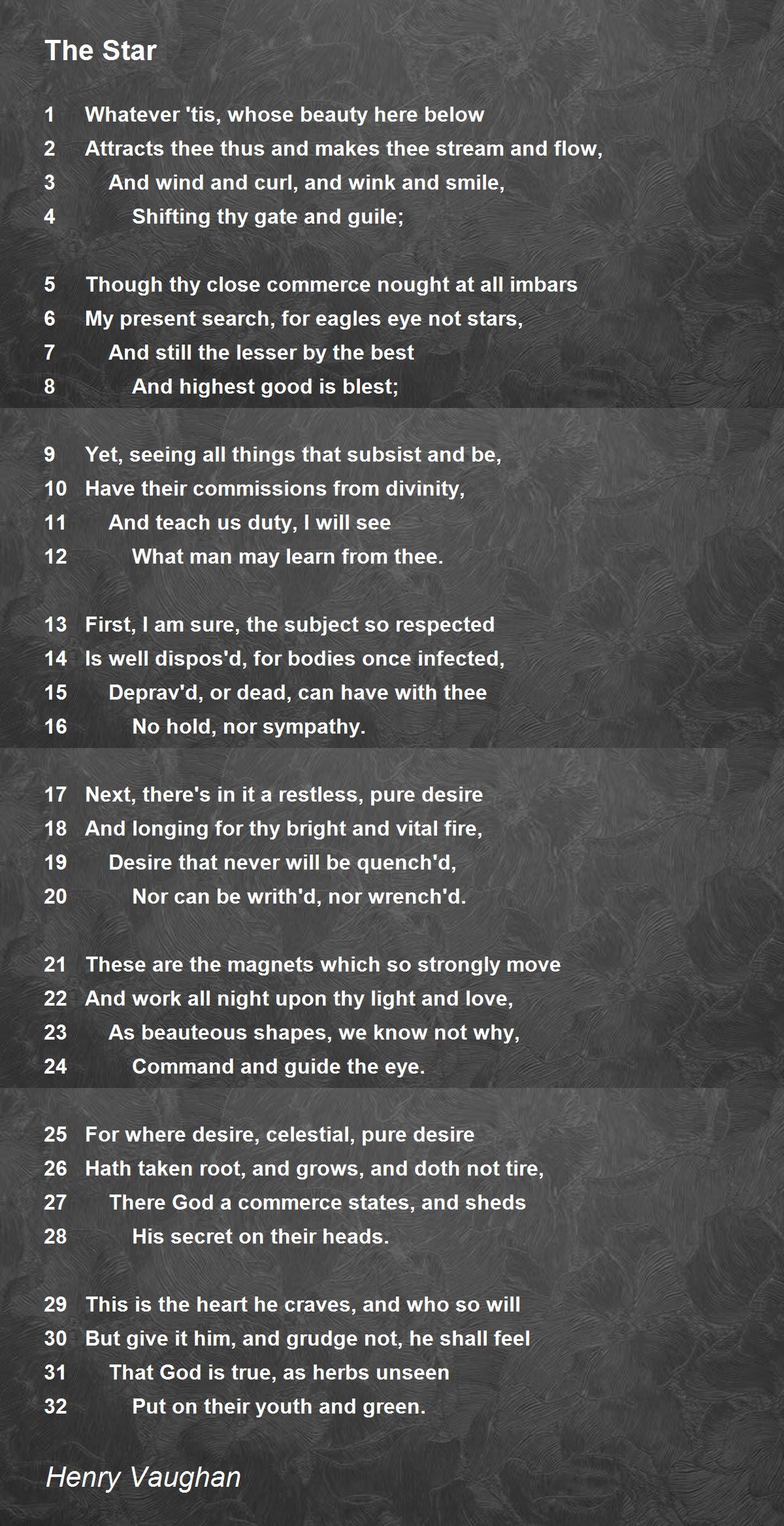 The Star Poem By Henry Vaughan Poem Hunter