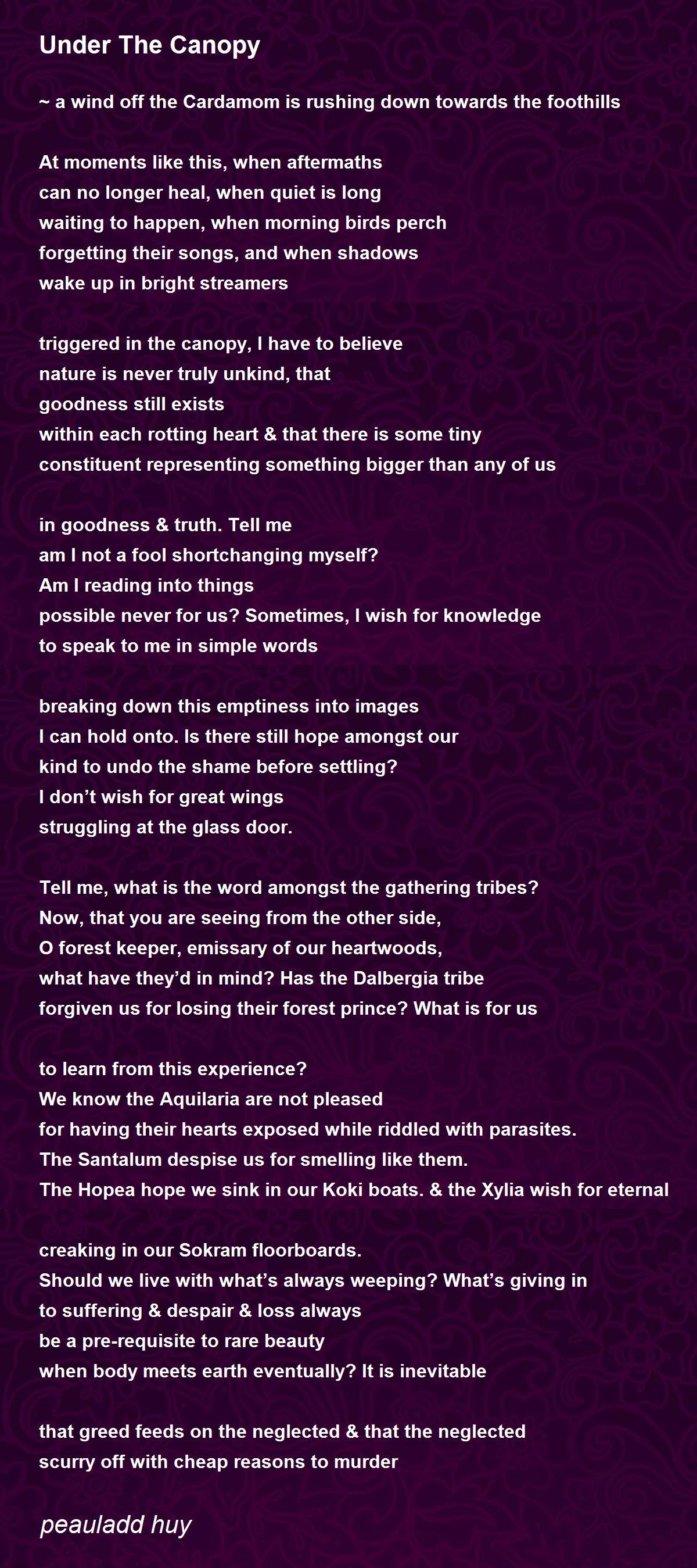 Under The Canopy Under The Canopy Poem by peauladd huy