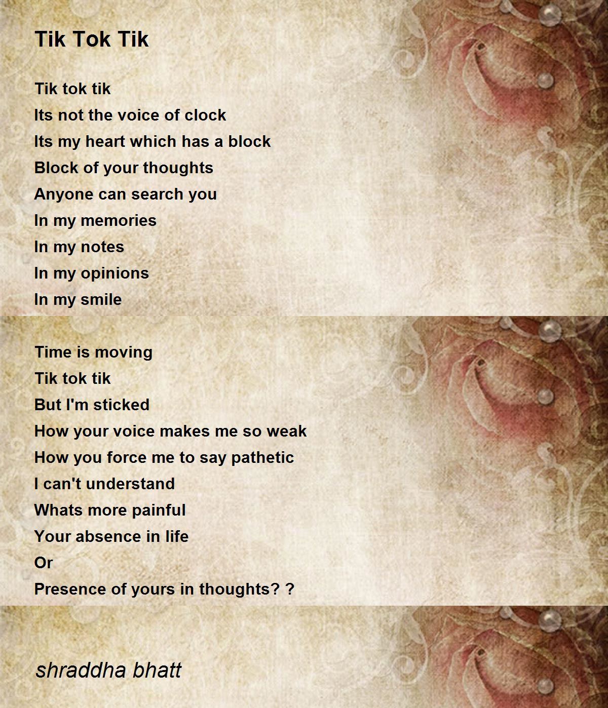 Tik Tok Tik Tik Tok Tik Poem By Shraddha Bhatt