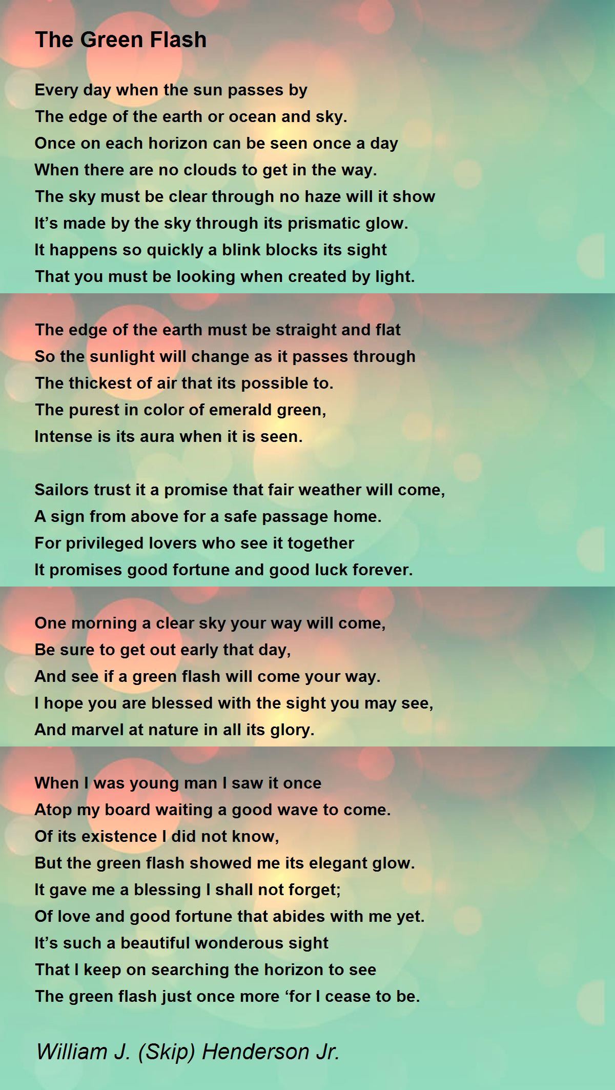 The Green Flash The Green Flash Poem by William J. (Skip) Henderson Jr.