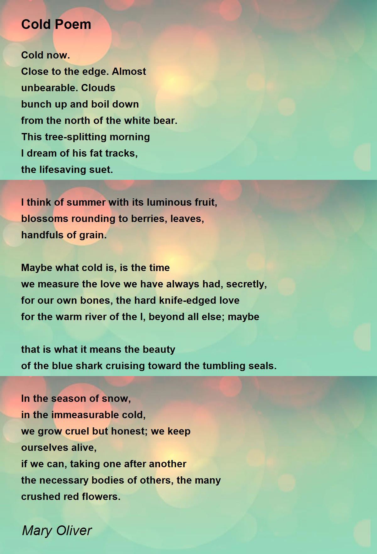 Cold Poem by Mary Oliver - Cold Poem Poem