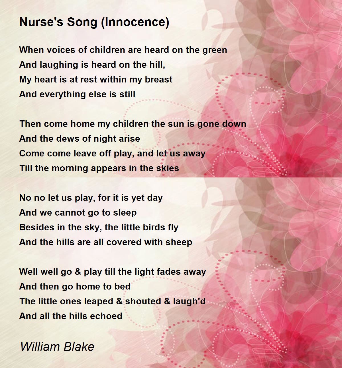 Nurse's Song (Innocence) Poem by William Blake - Poem Hunter
