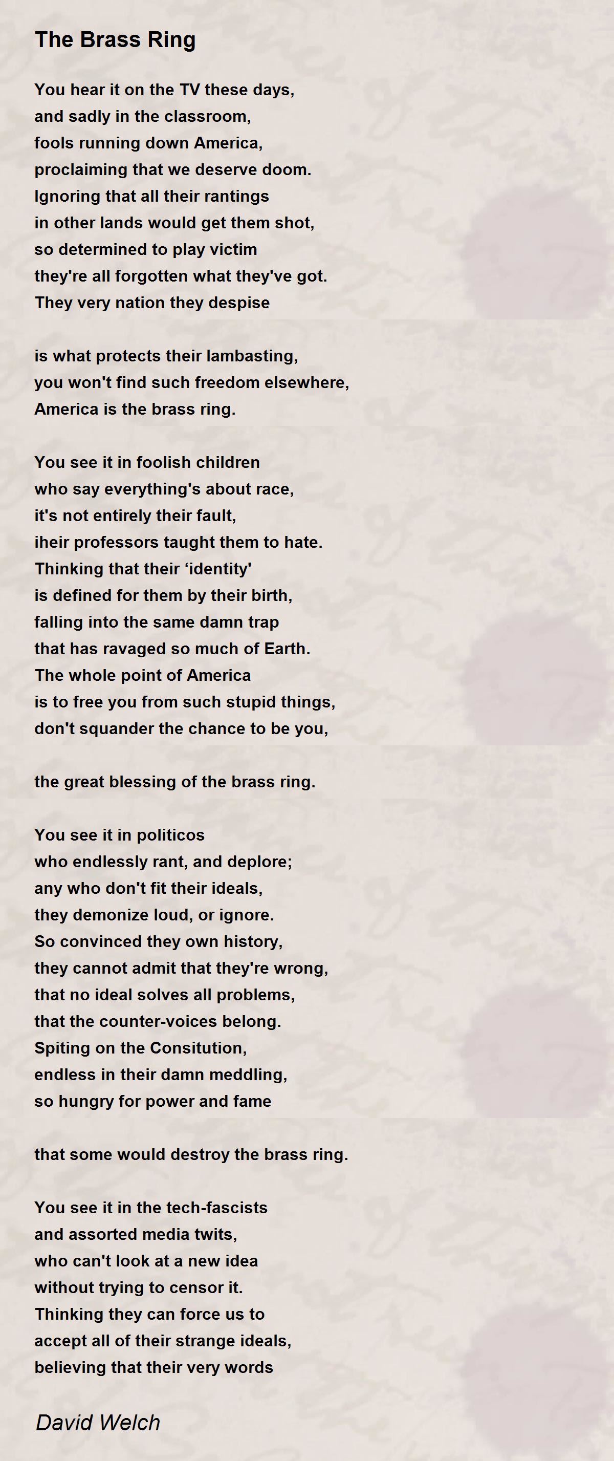 The Brass Ring Poem by David Welch Poem Hunter