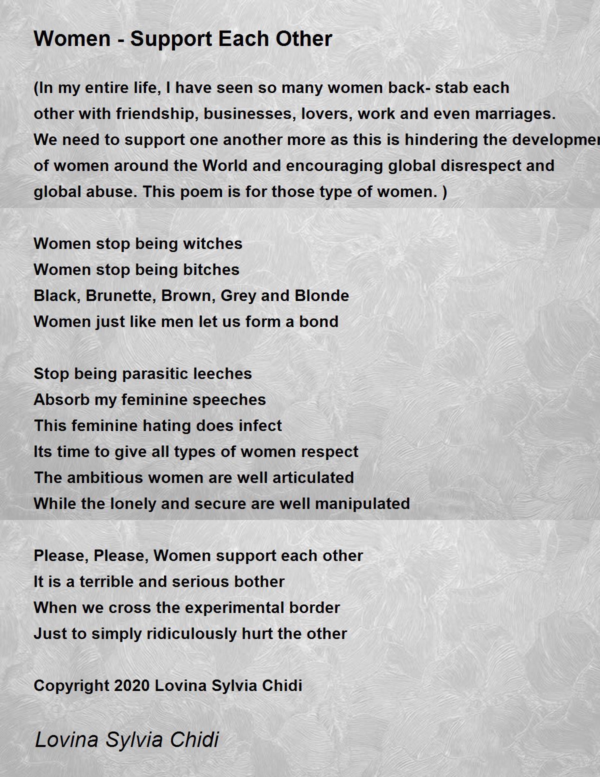 Women Support Each Other Women Support Each Other Poem by Sylvia