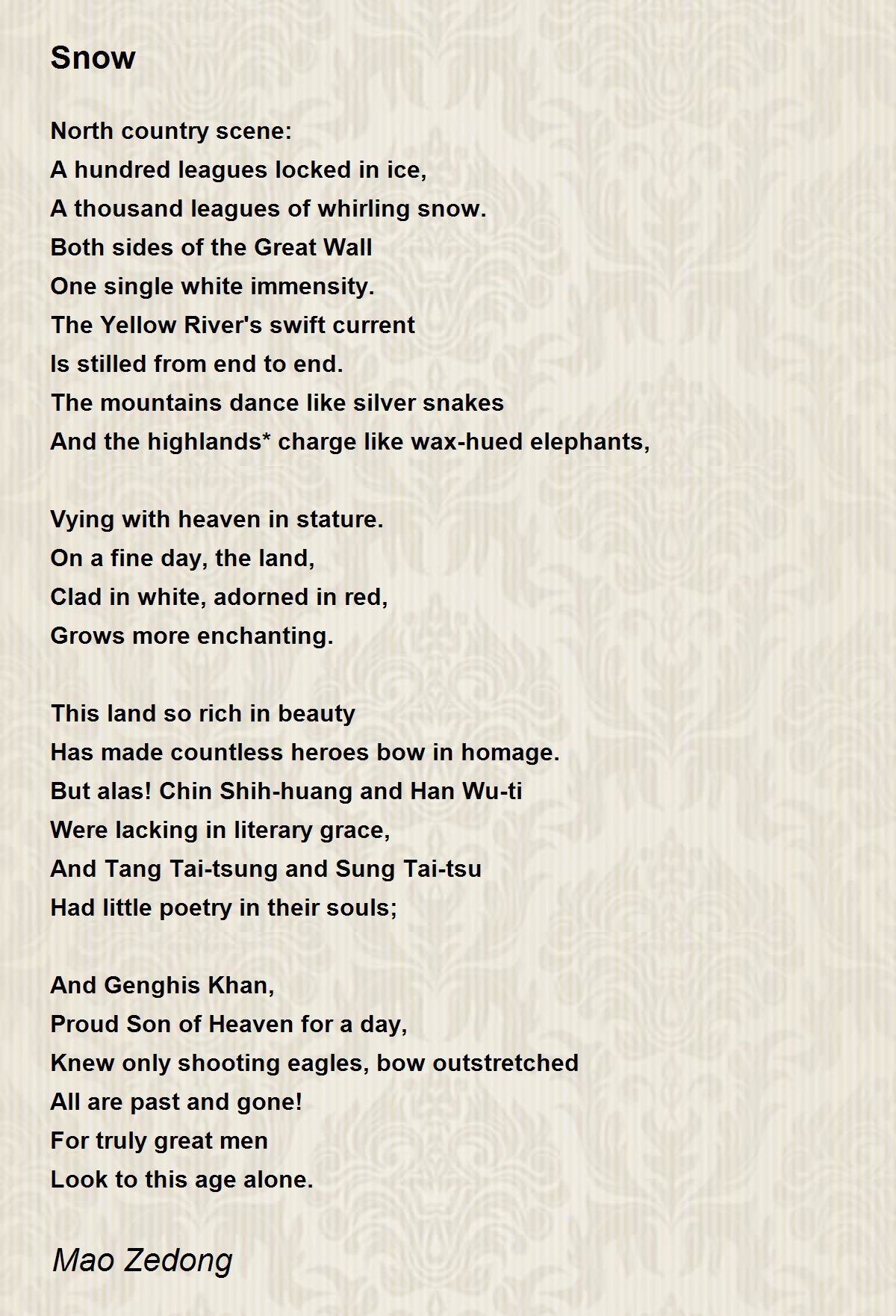 Snow Poem by Mao Zedong - Poem Hunter