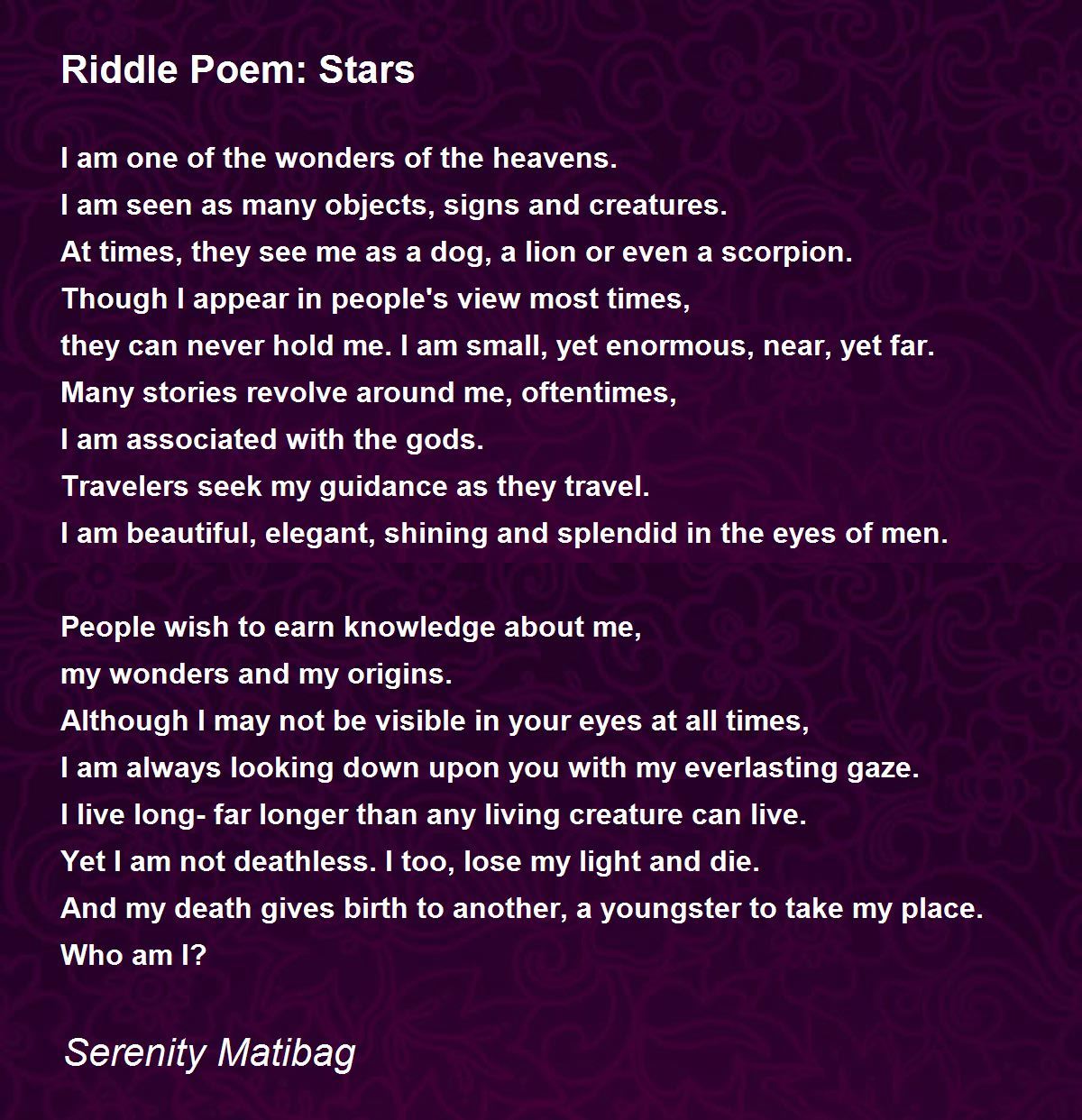 Riddle Poem Stars Poem By Serenity Matibag Poem Hunter