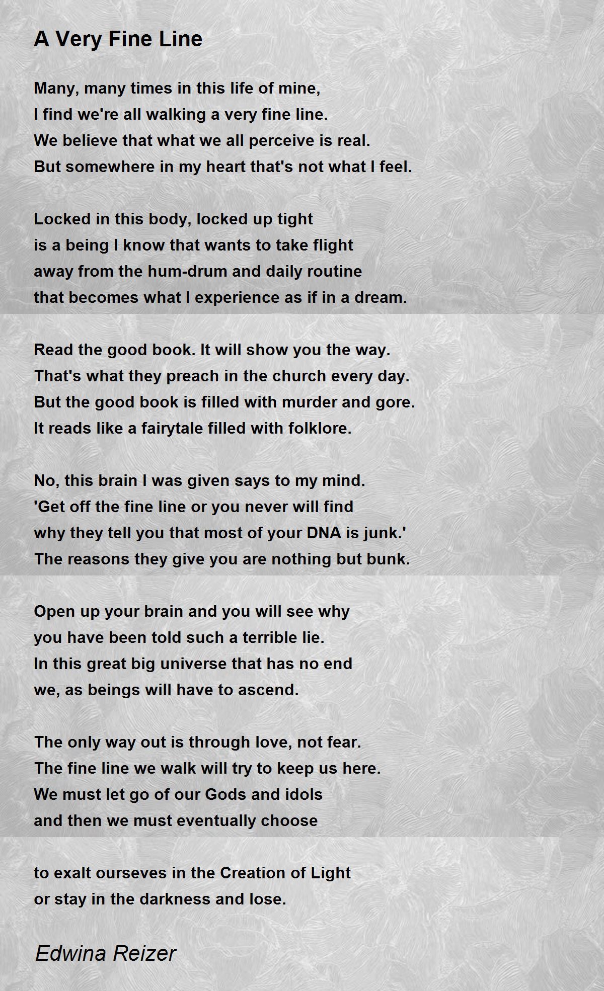 A Very Fine Line By Edwina Reizer A Very Fine Line Poem