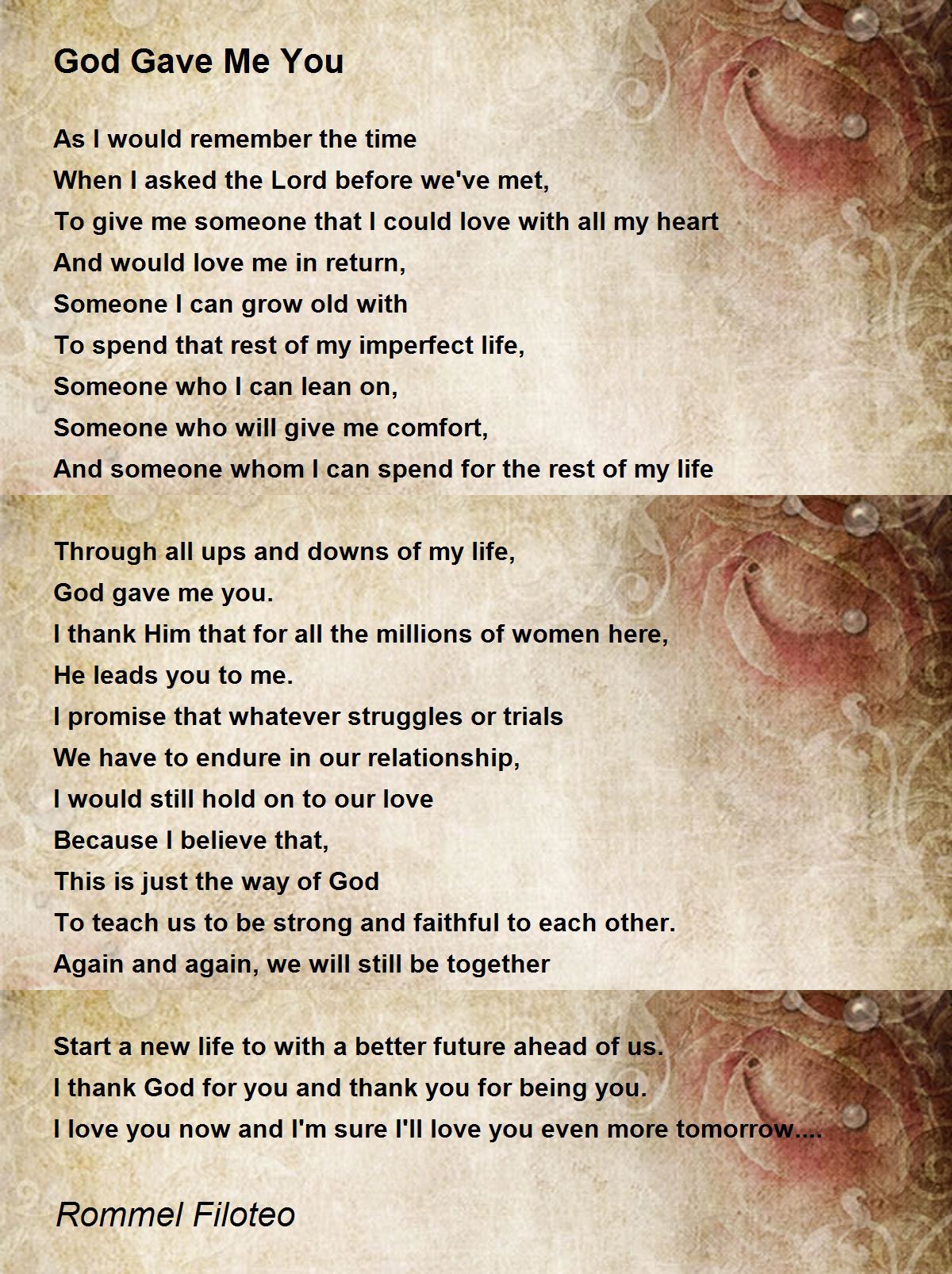 God Gave Me You Poem By Rommel Filoteo Poem Hunter