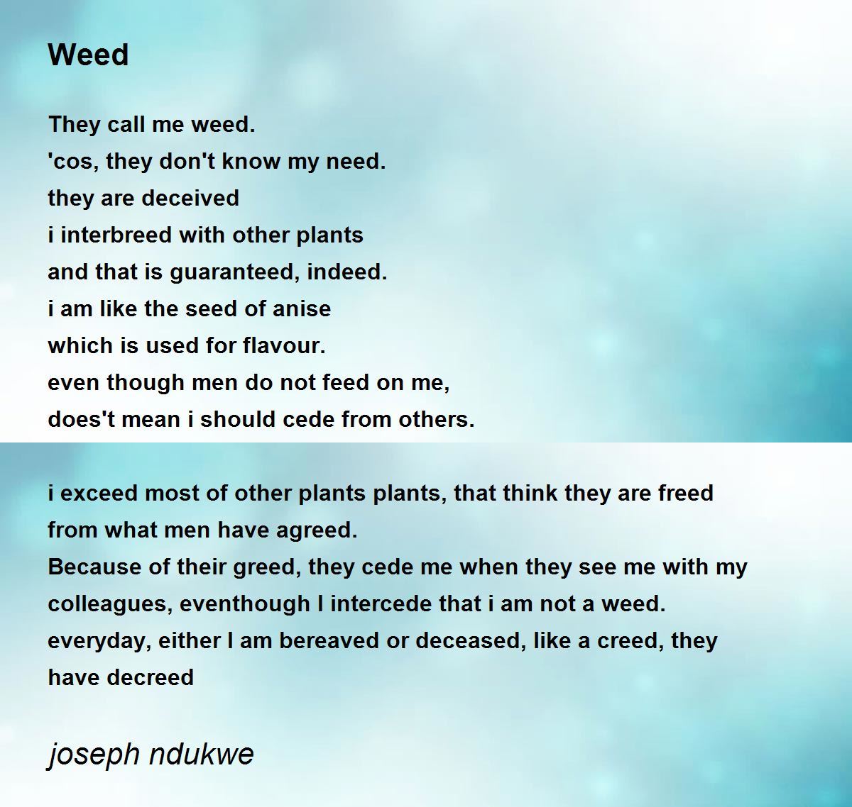 Weed Weed Poem by joseph ndukwe