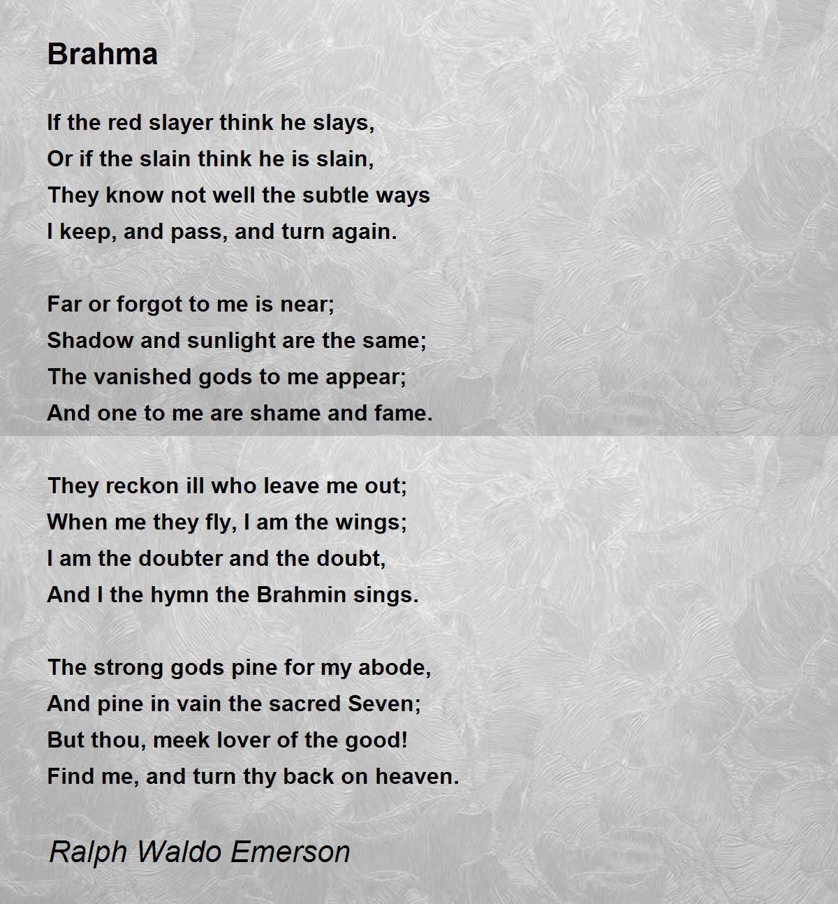 Brahma Brahma Poem by Ralph Waldo Emerson