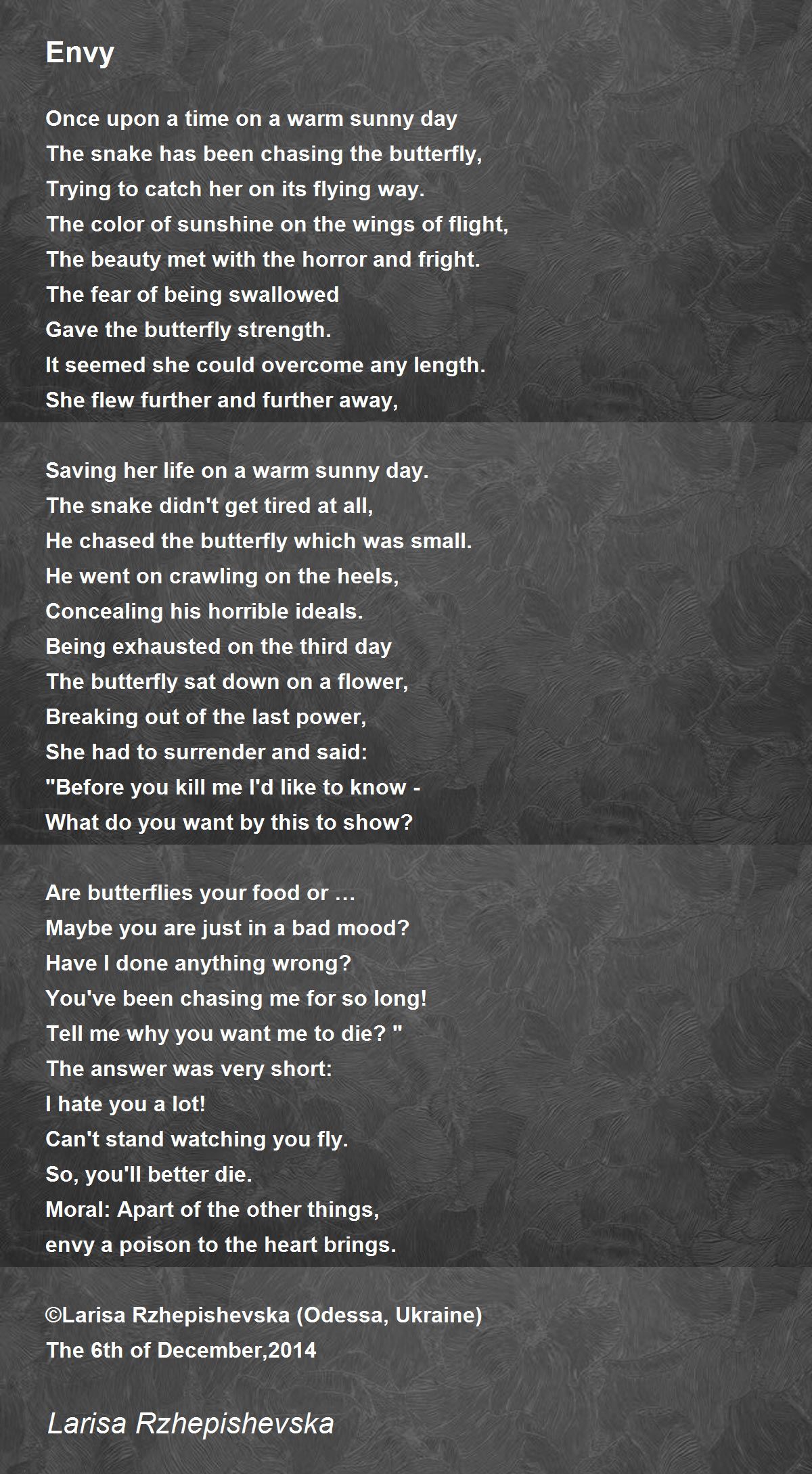 Envy Envy Poem By Larisa Rzhepishevska