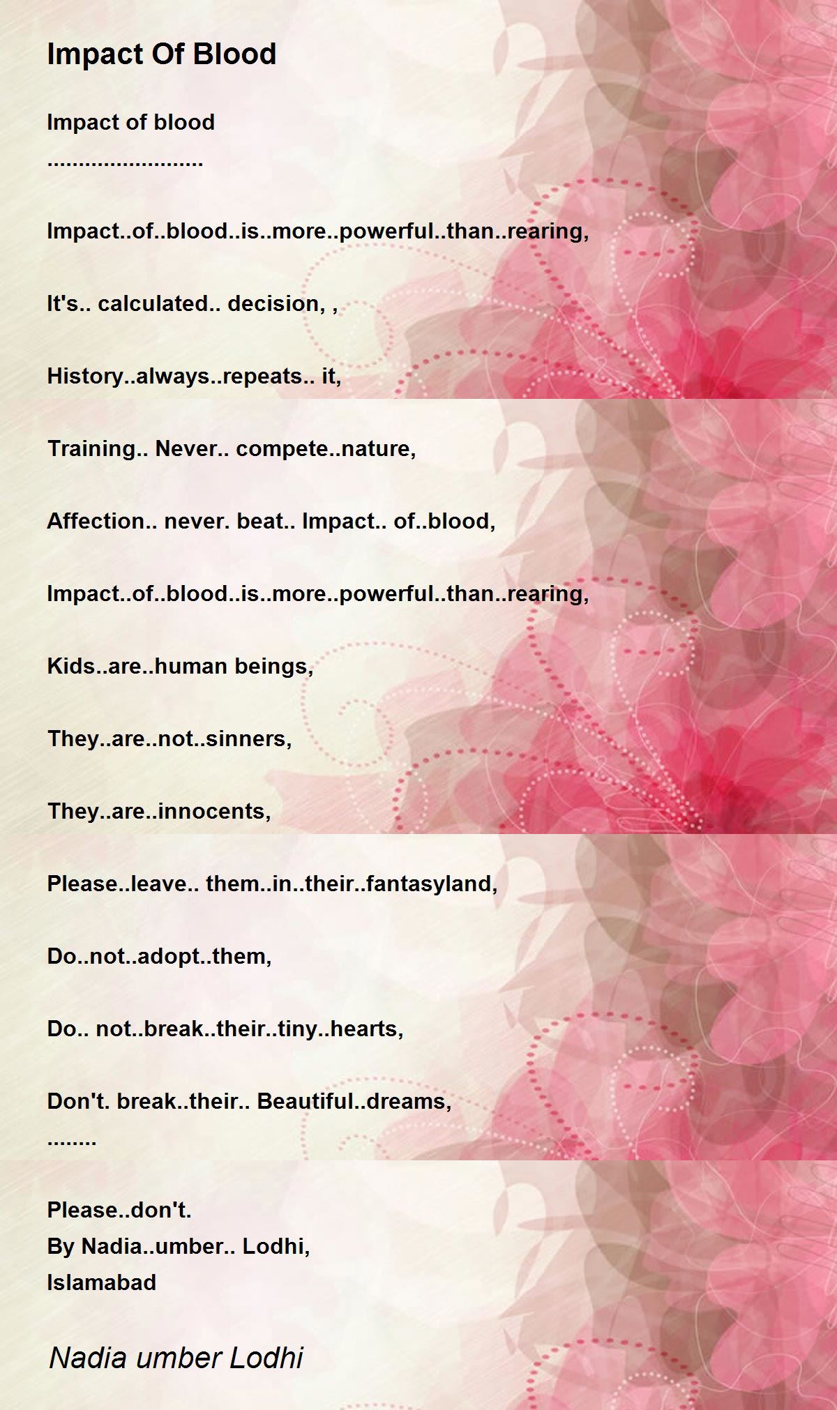 Impact Of Blood Impact Of Blood Poem by Nadia umber Lodhi