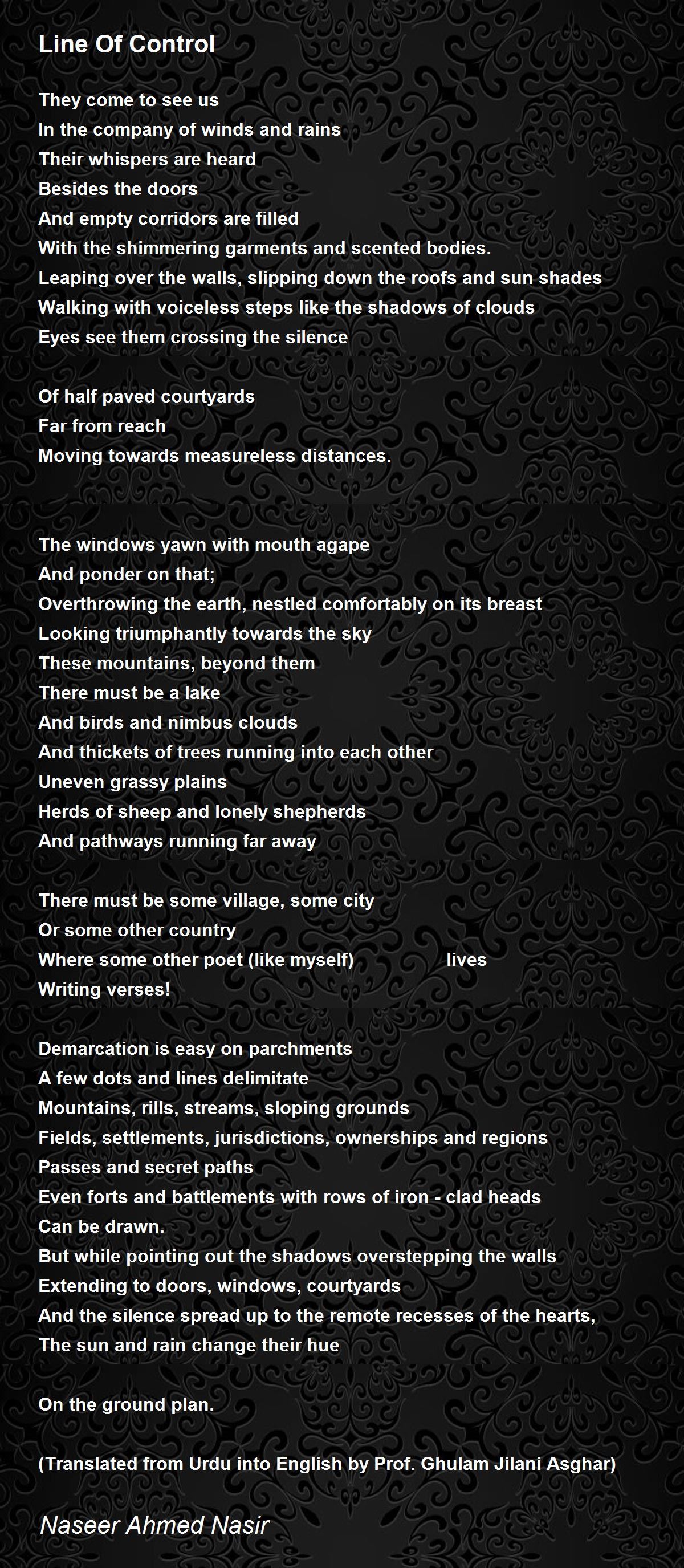 Line Of Control Poem By Naseer Ahmed Nasir Poem Hunter