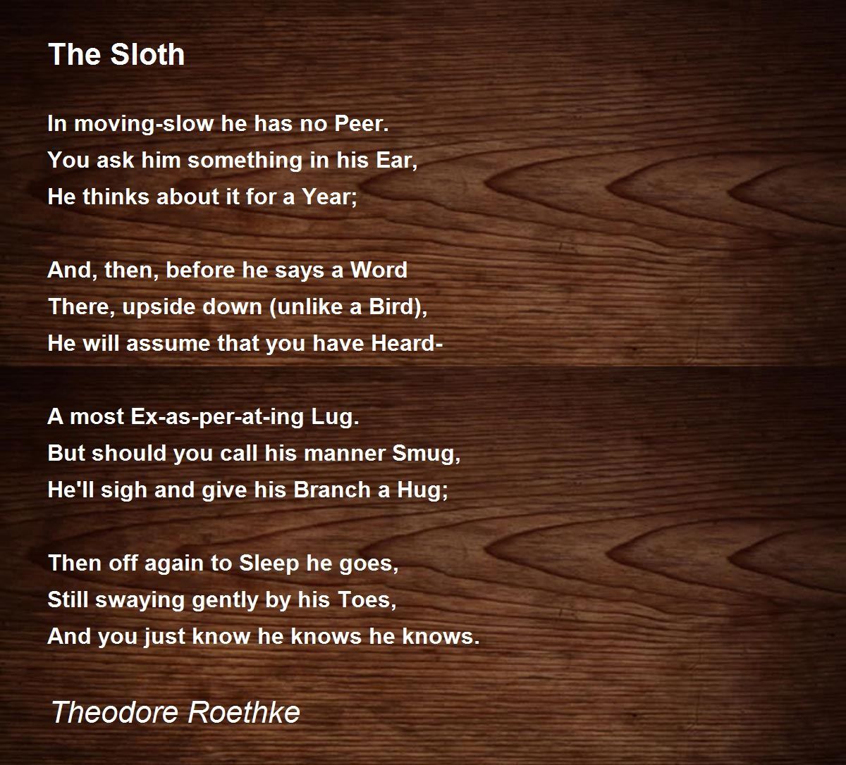 The Sloth Poem by Theodore Roethke - Poem Hunter Comments