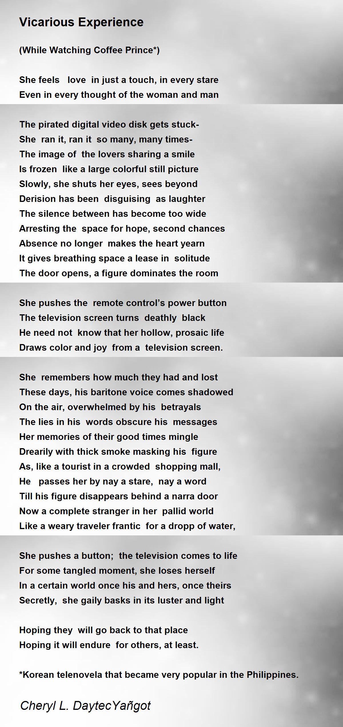 Vicarious Experience Vicarious Experience Poem by Cheryl L. DaytecYañgot