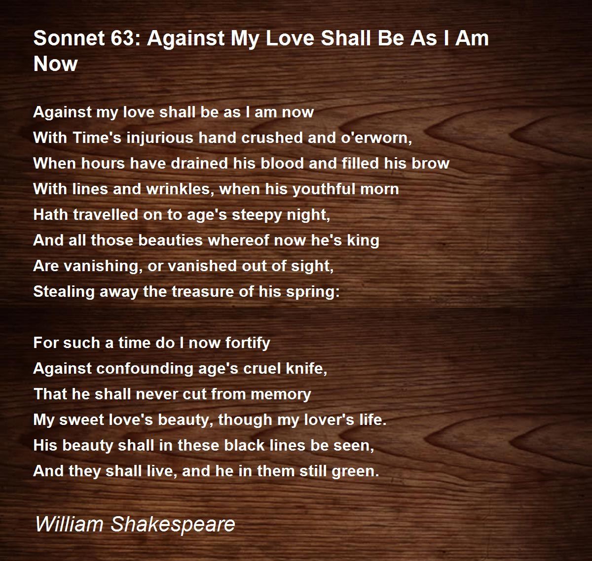 Sonnet 63: Against My Love Shall Be As I Am Now Poem by 