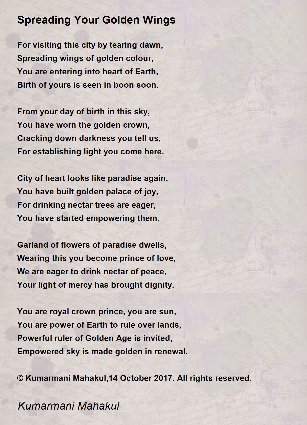 Spreading Your Golden Wings Poem by Kumarmani Mahakul Poem Hunter