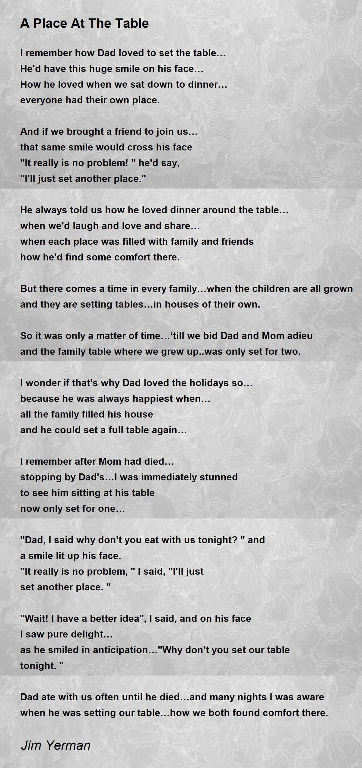 A Place At The Table A Place At The Table Poem by Jim Yerman
