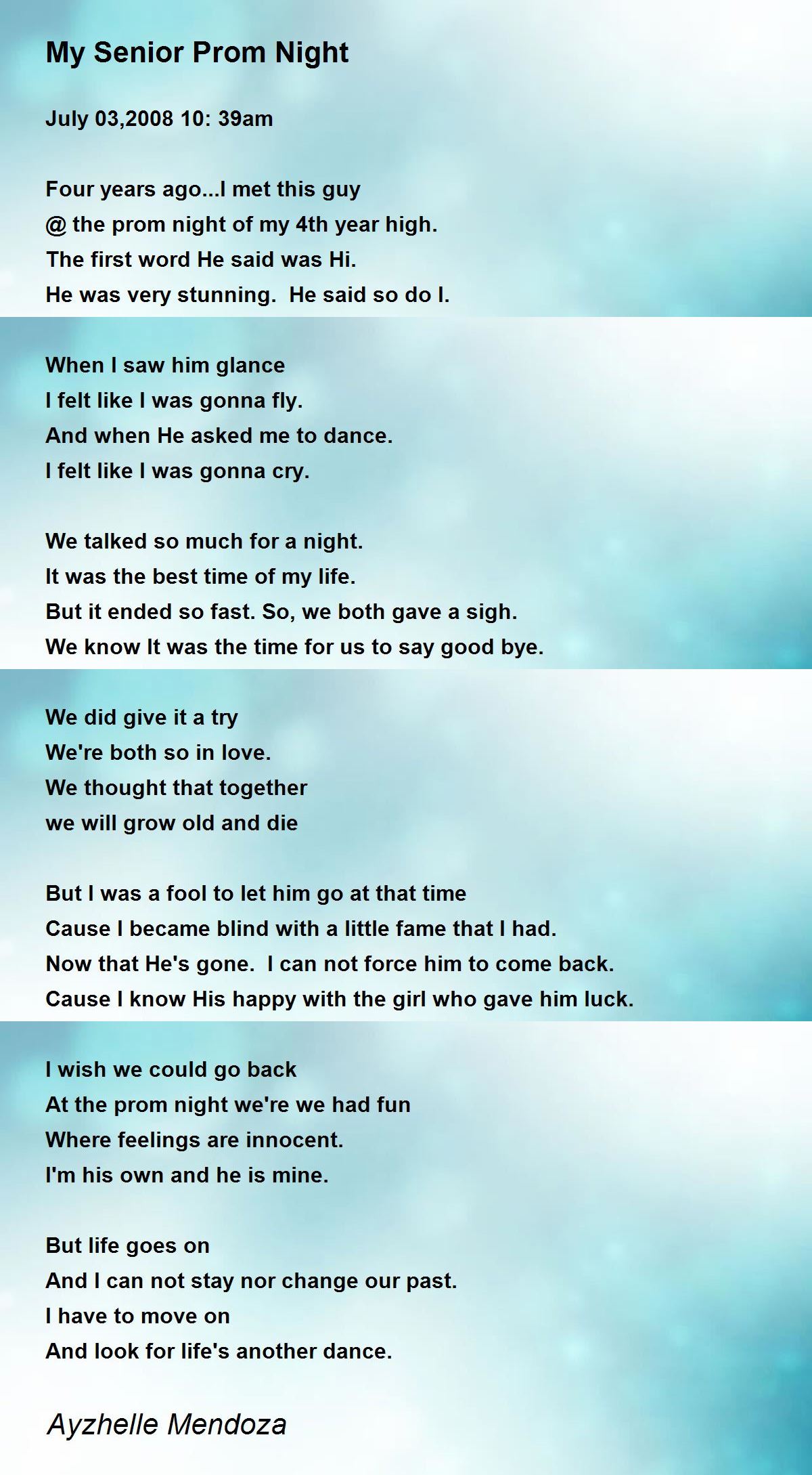 My Senior Prom Night Poem by Ayzhelle Mendoza - Poem Hunter