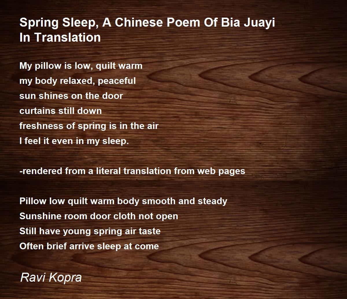 Spring Sleep, A Chinese Poem Of Bia Juayi In Translation Spring Sleep
