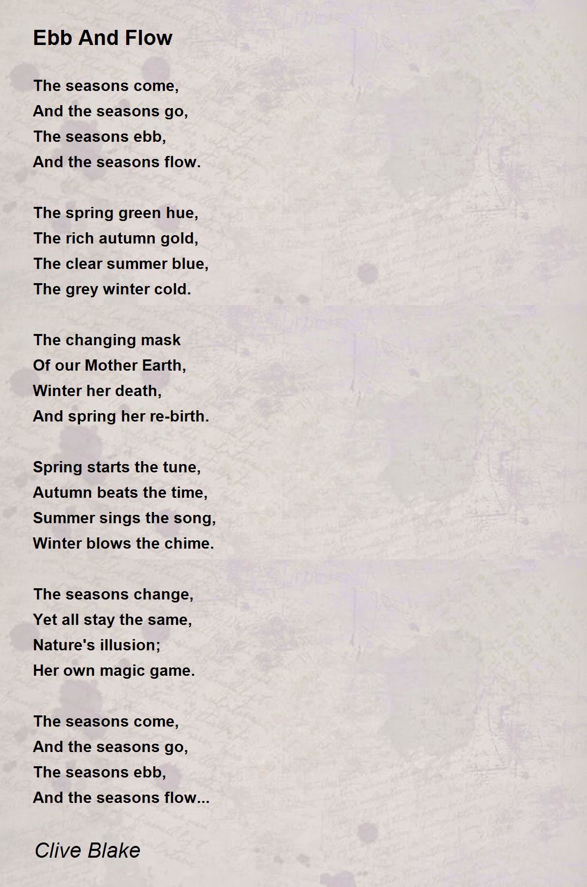 Ebb And Flow Poem by Clive Blake Poem Hunter