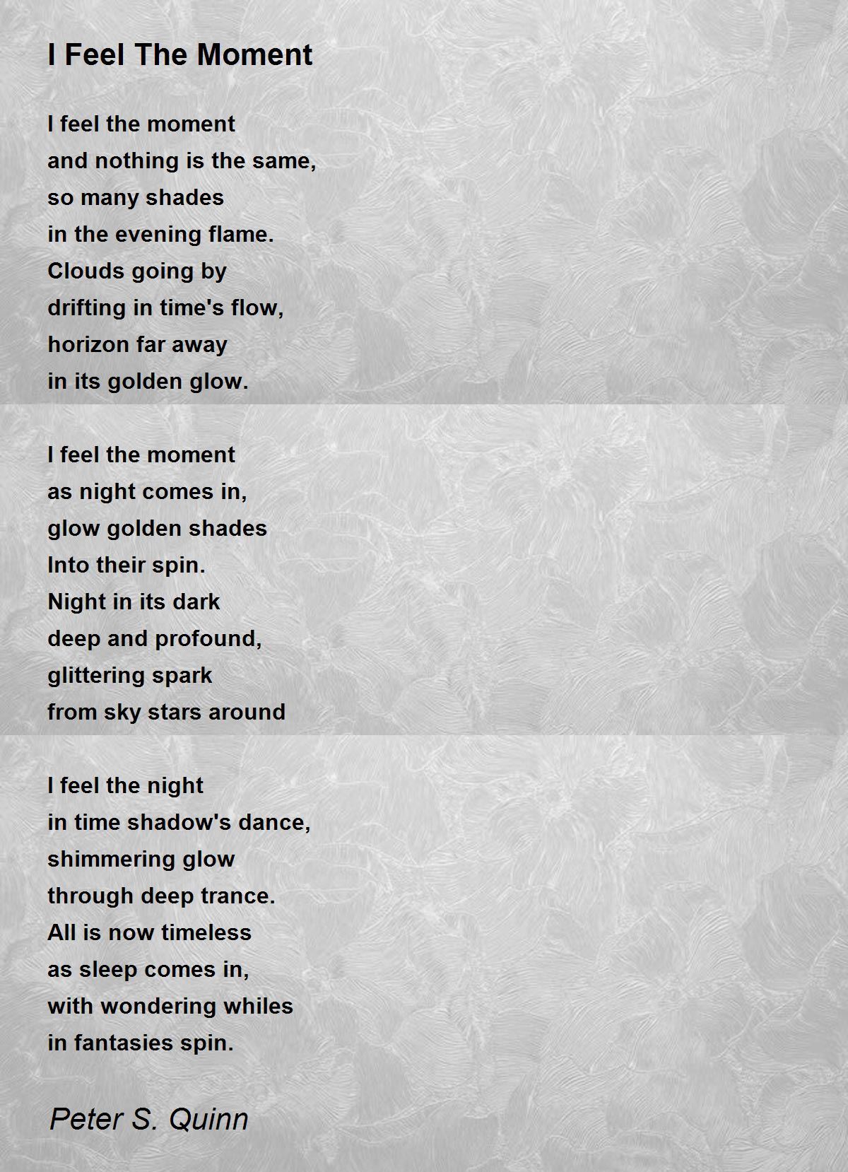 I Feel The Moment Poem by Peter S. Quinn Poem Hunter
