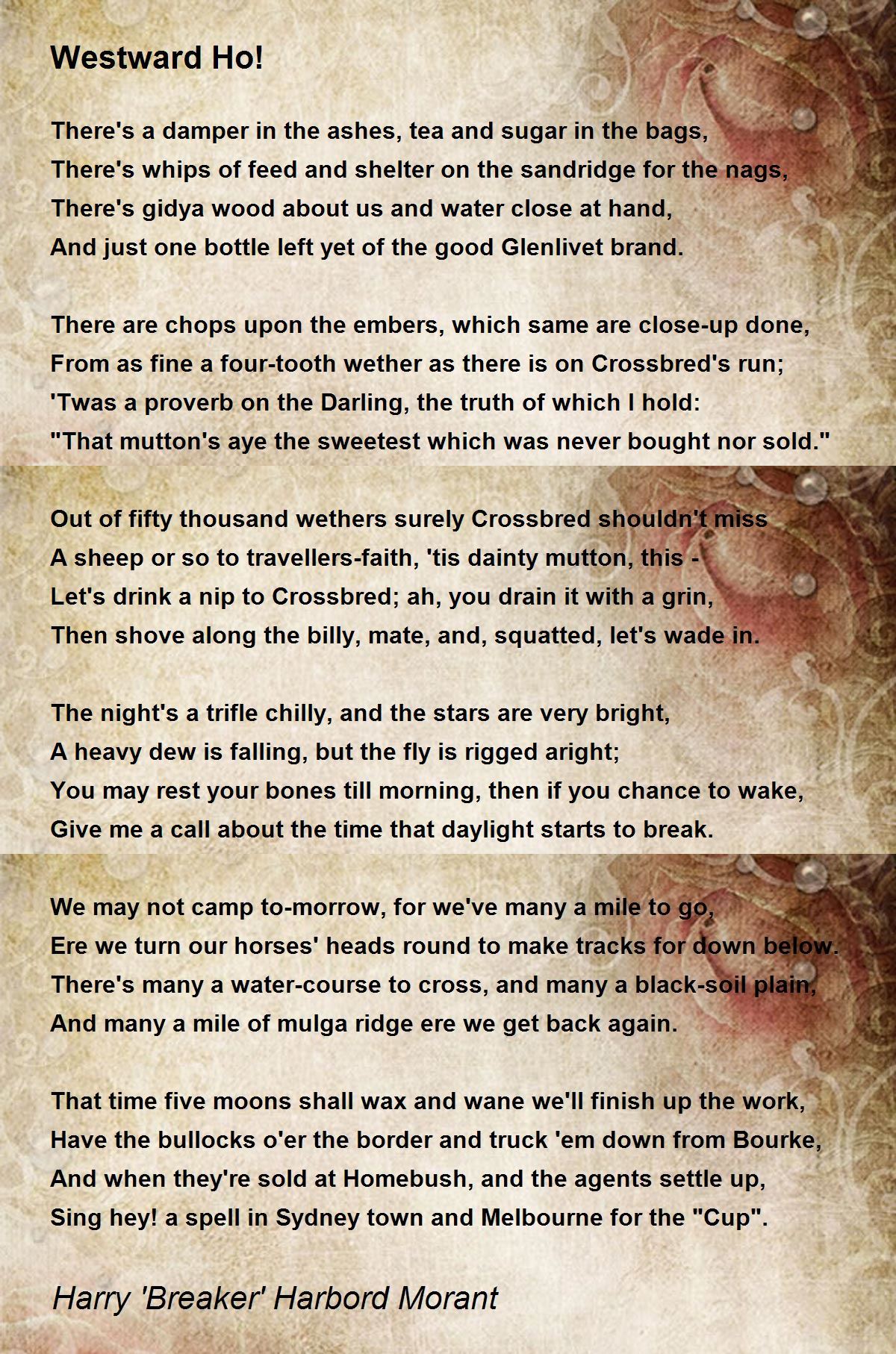 Westward Ho! Poem by Harry 'Breaker' Harbord Morant Poem Hunter