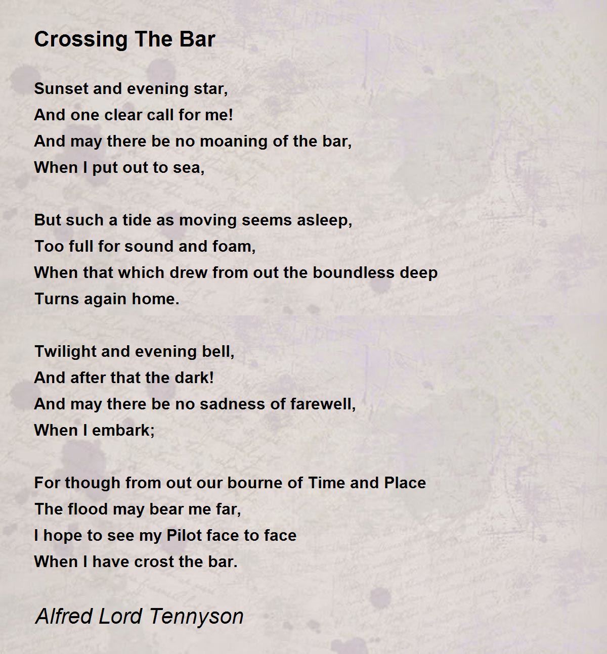 Crossing The Bar by Alfred Lord Tennyson - Crossing The Bar Poem