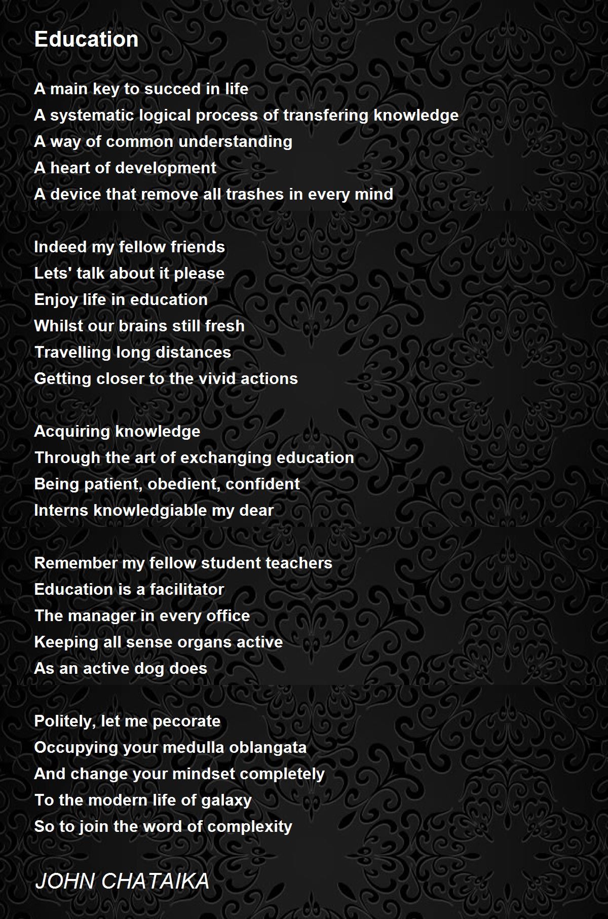 Education by JOHN CHATAIKA - Education Poem