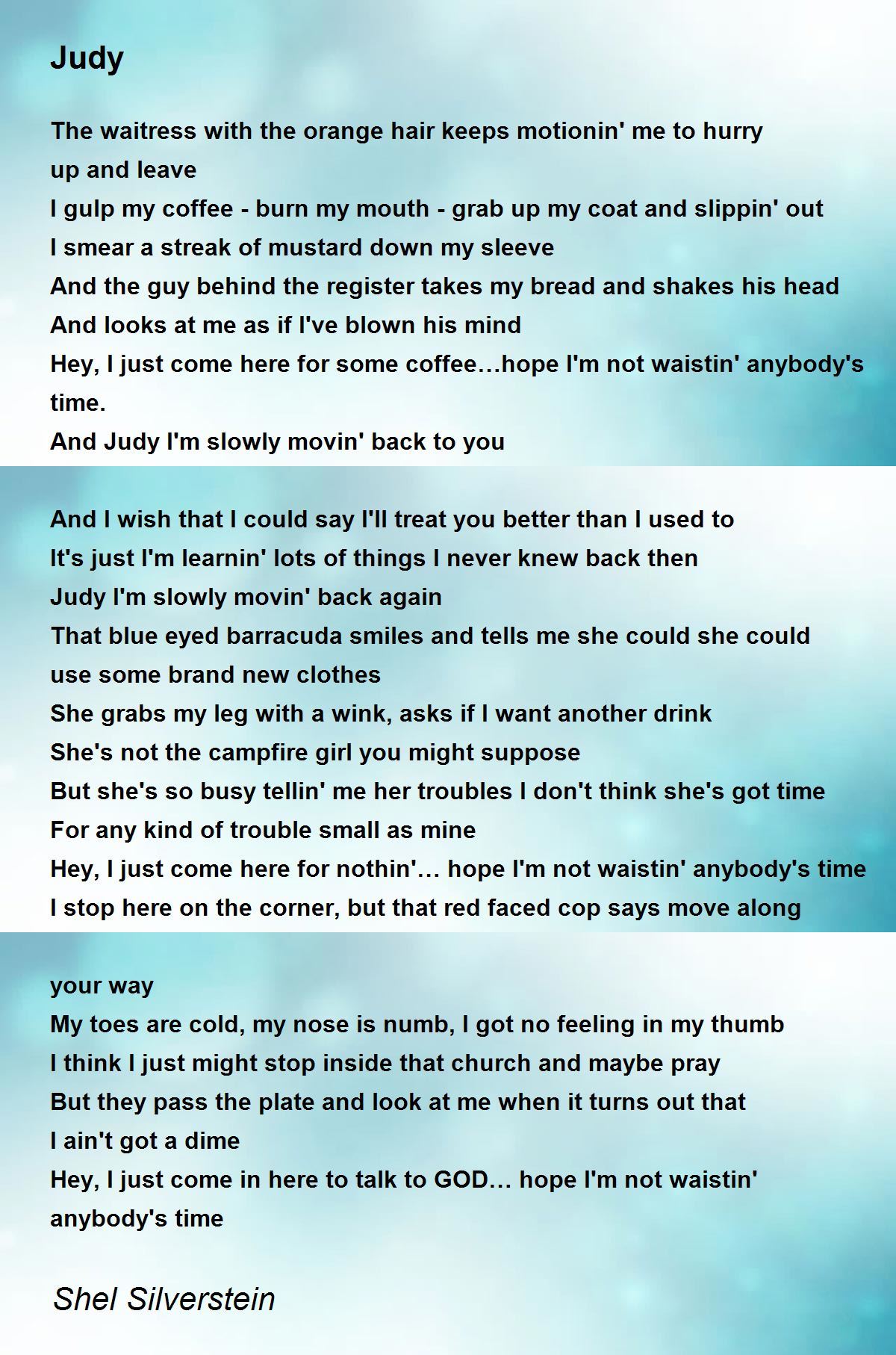 Judy Poem by Shel Silverstein Poem Hunter