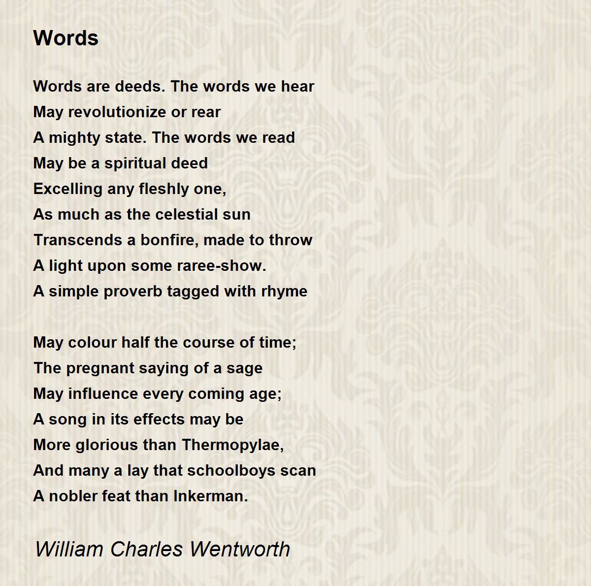 Words Poem by William Charles Wentworth Poem Hunter