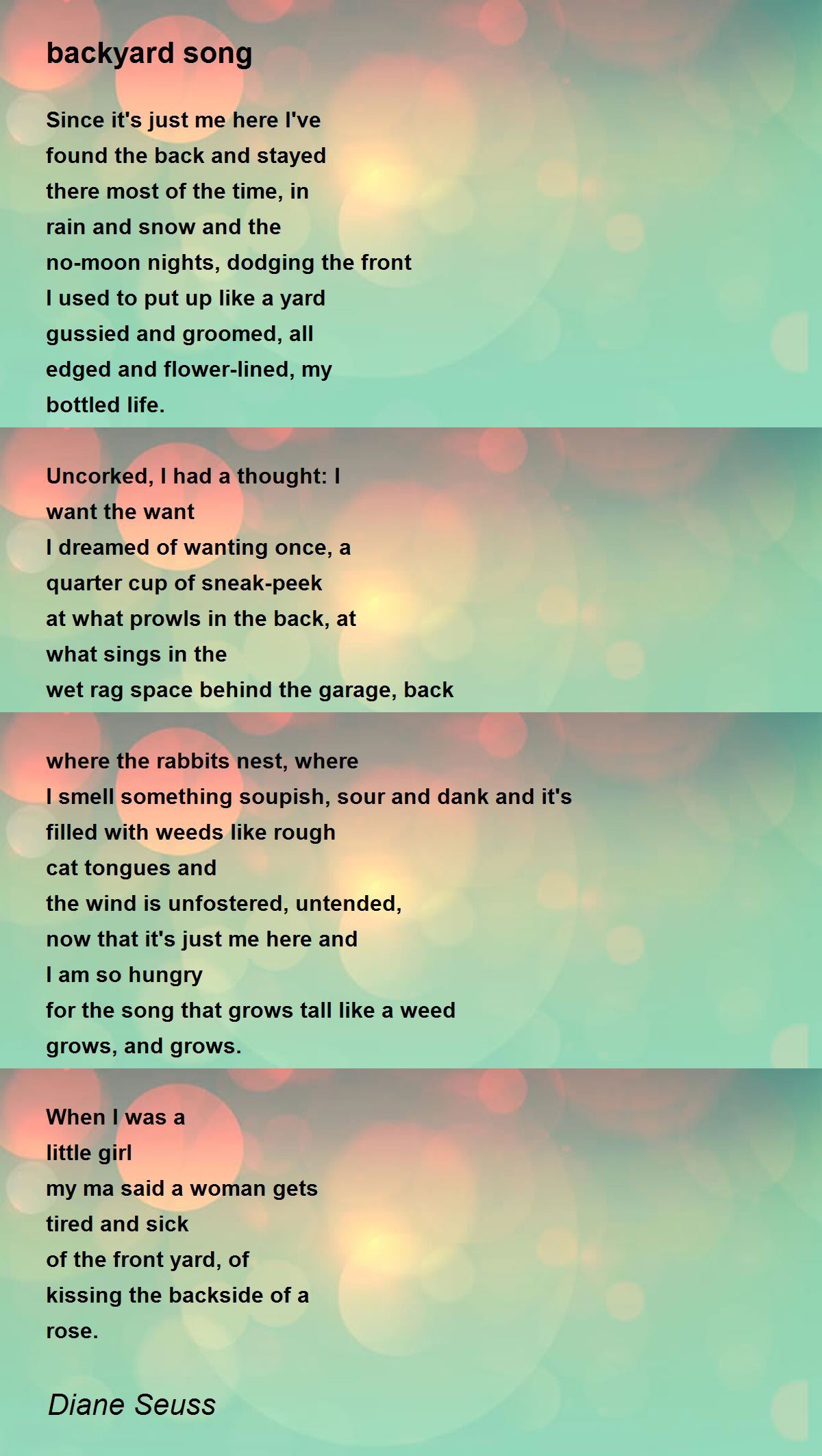 backyard song backyard song Poem by Diane Seuss