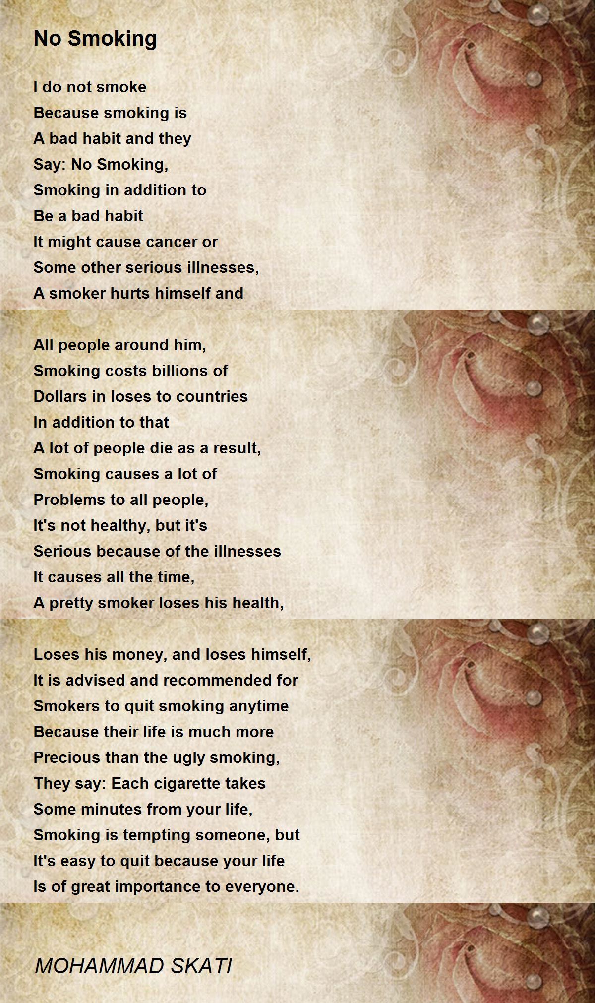 No Smoking Poem by MOHAMMAD SKATI Poem Hunter