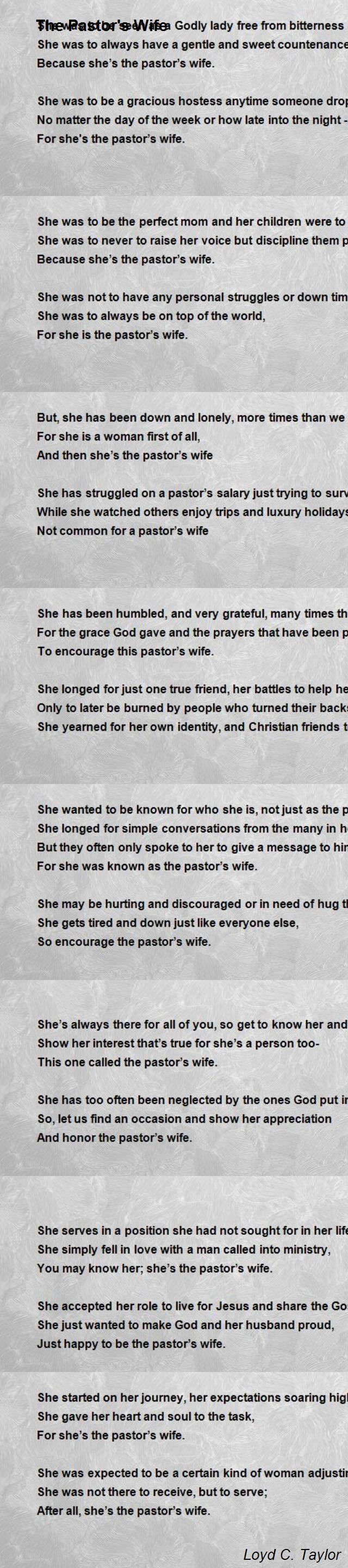 What is a good poem to honor a pastor's wife?