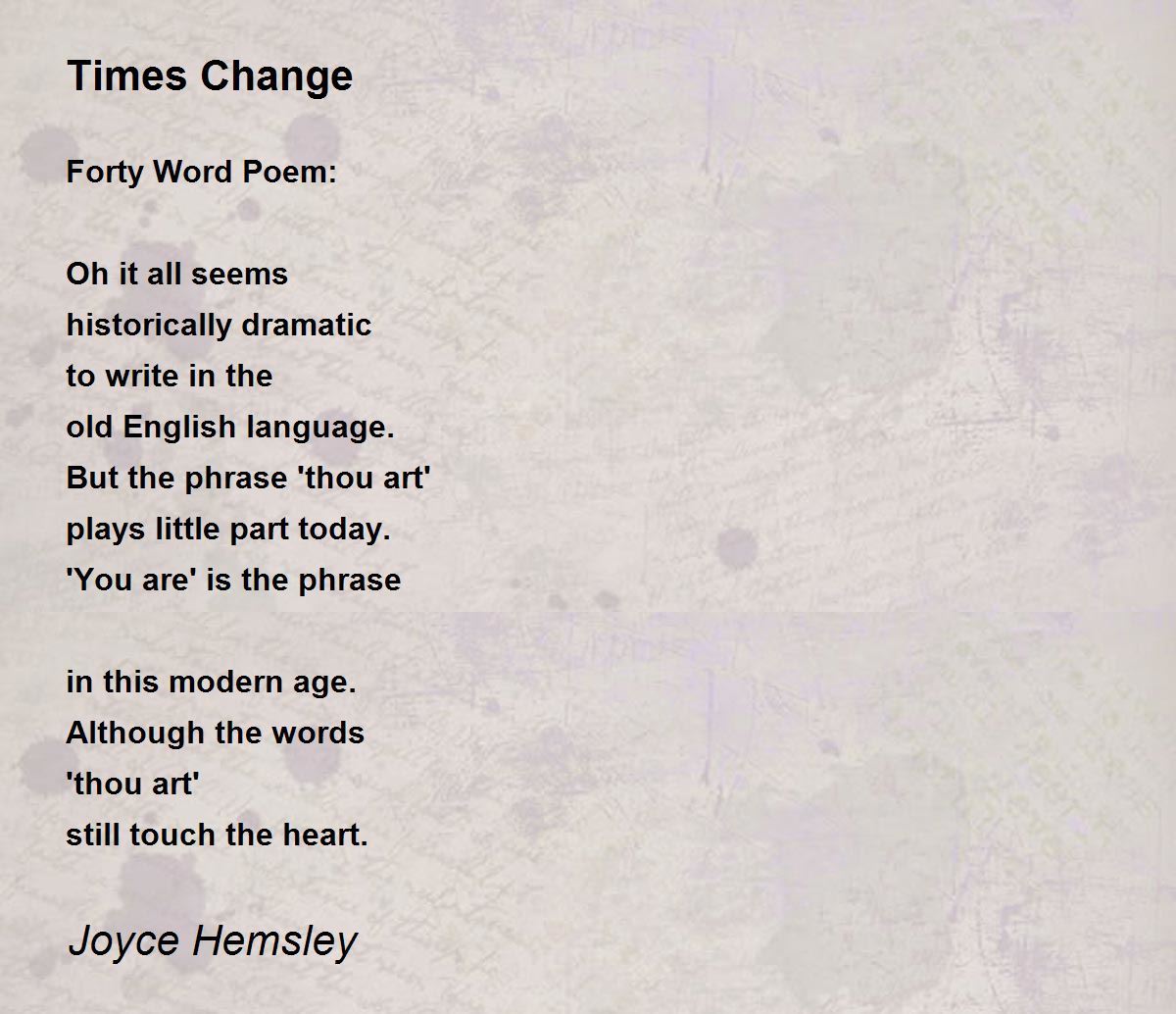Times Change Times Change Poem by Joyce Hemsley
