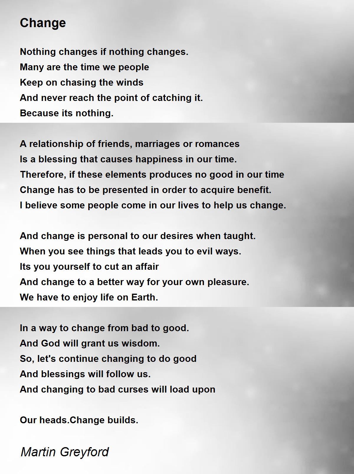 Change Change Poem by Martin Greyford