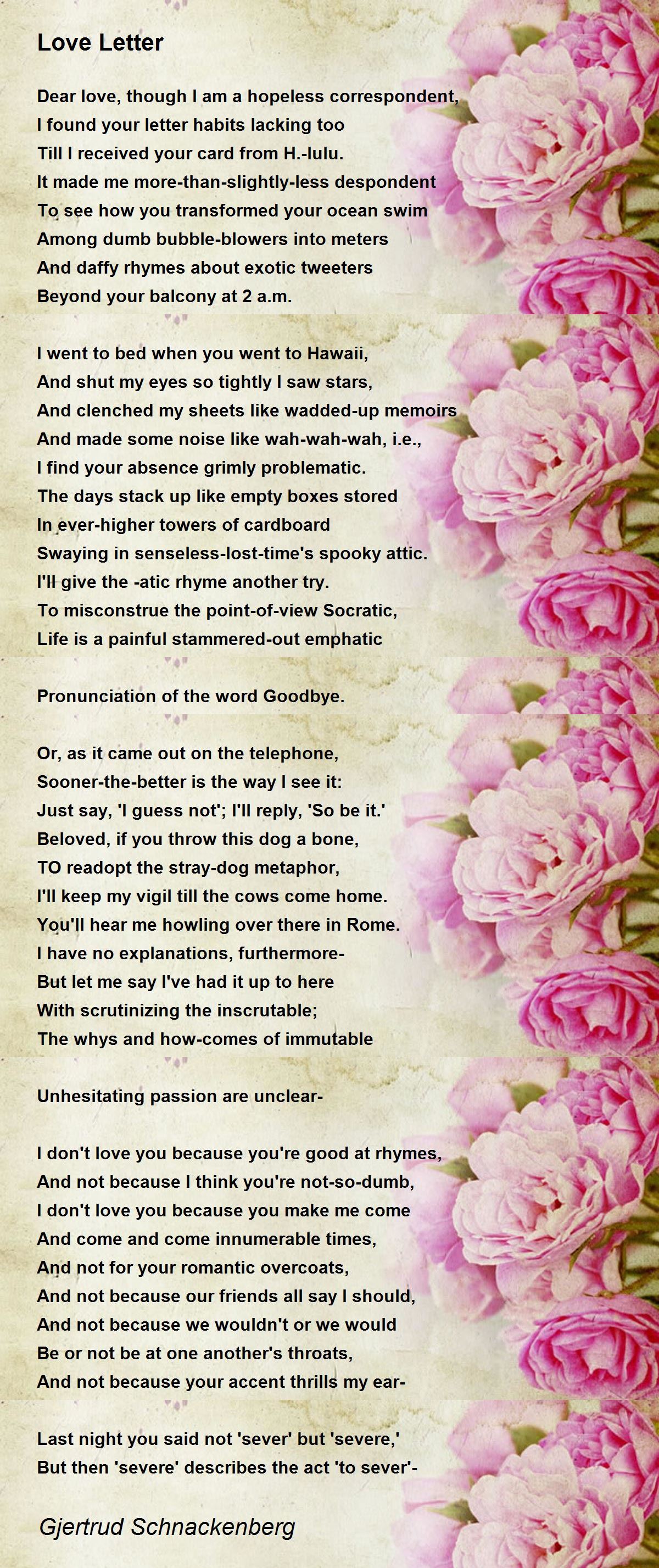 Love Letter Love Letter Poem By Gjertrud Schnackenberg