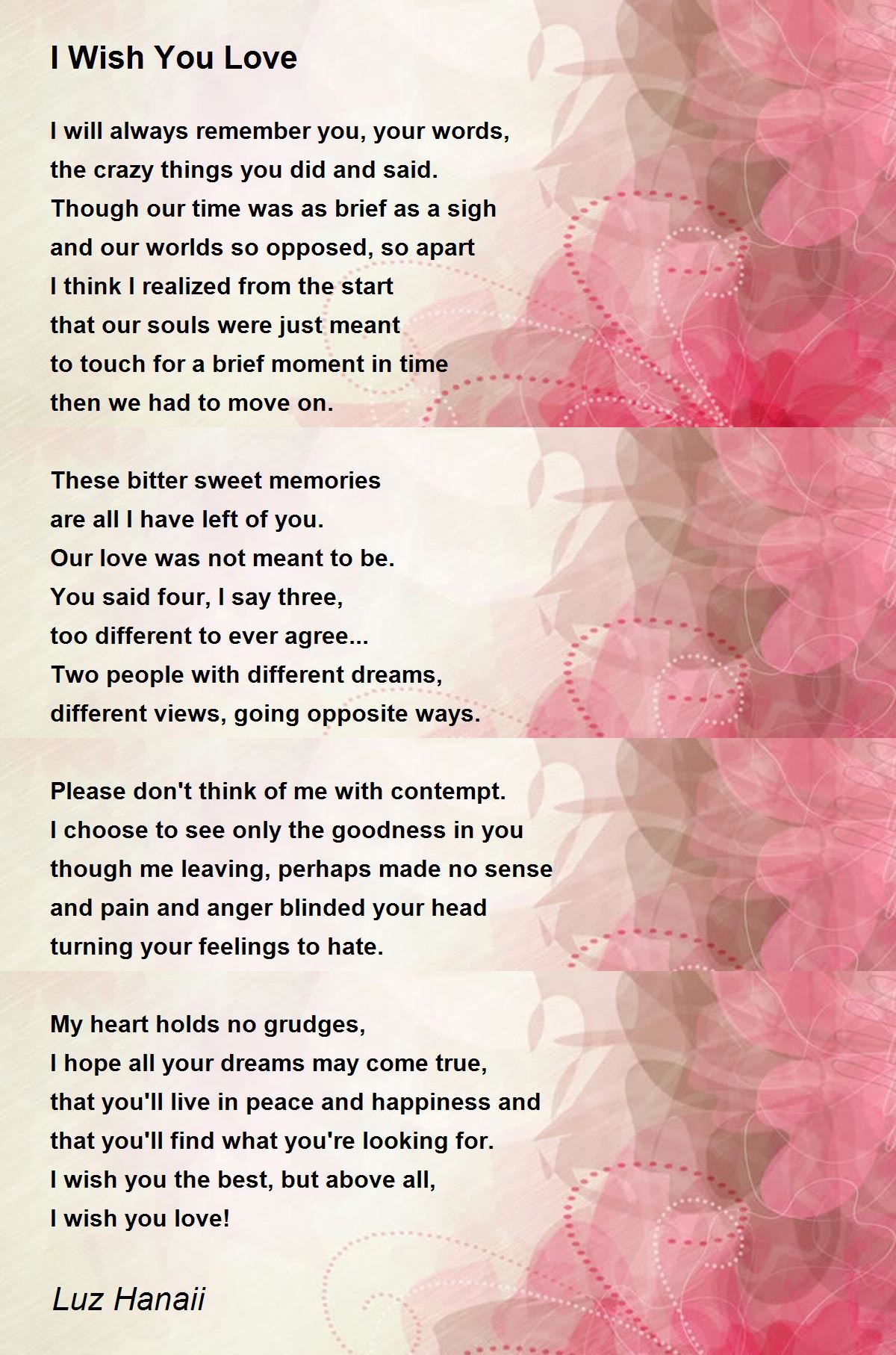 I Wish You Love By Luz Hanaii I Wish You Love Poem