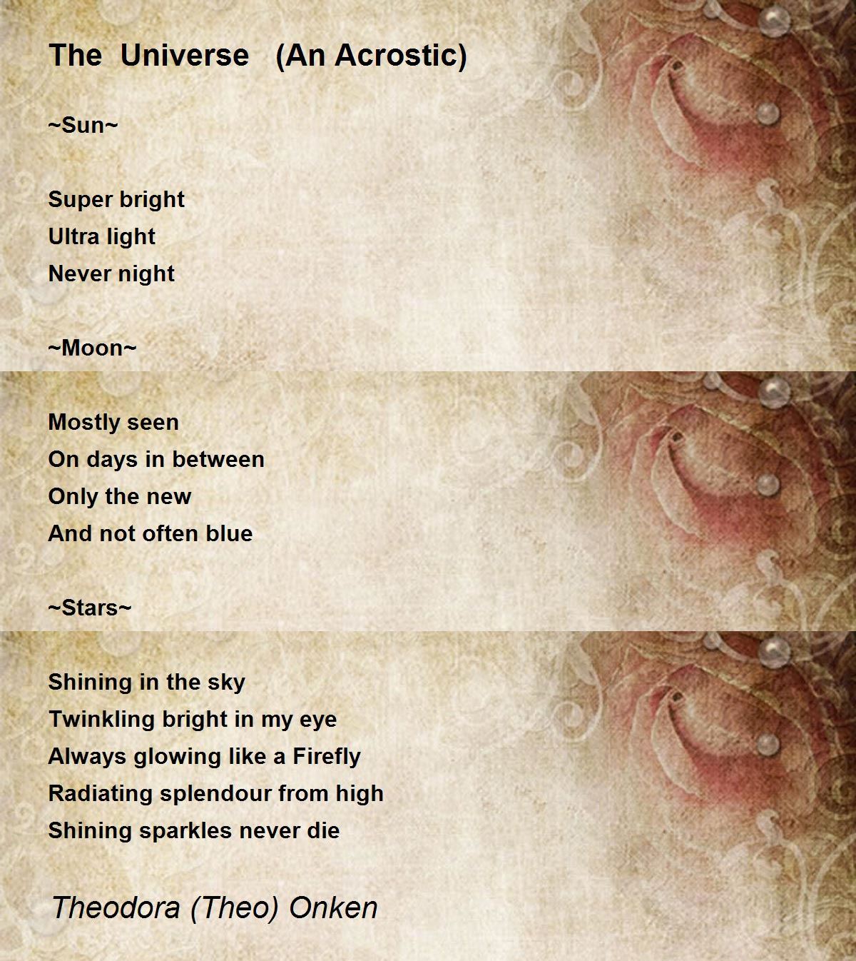 The Universe (An Acrostic) Poem by Theodora (Theo) Onken 