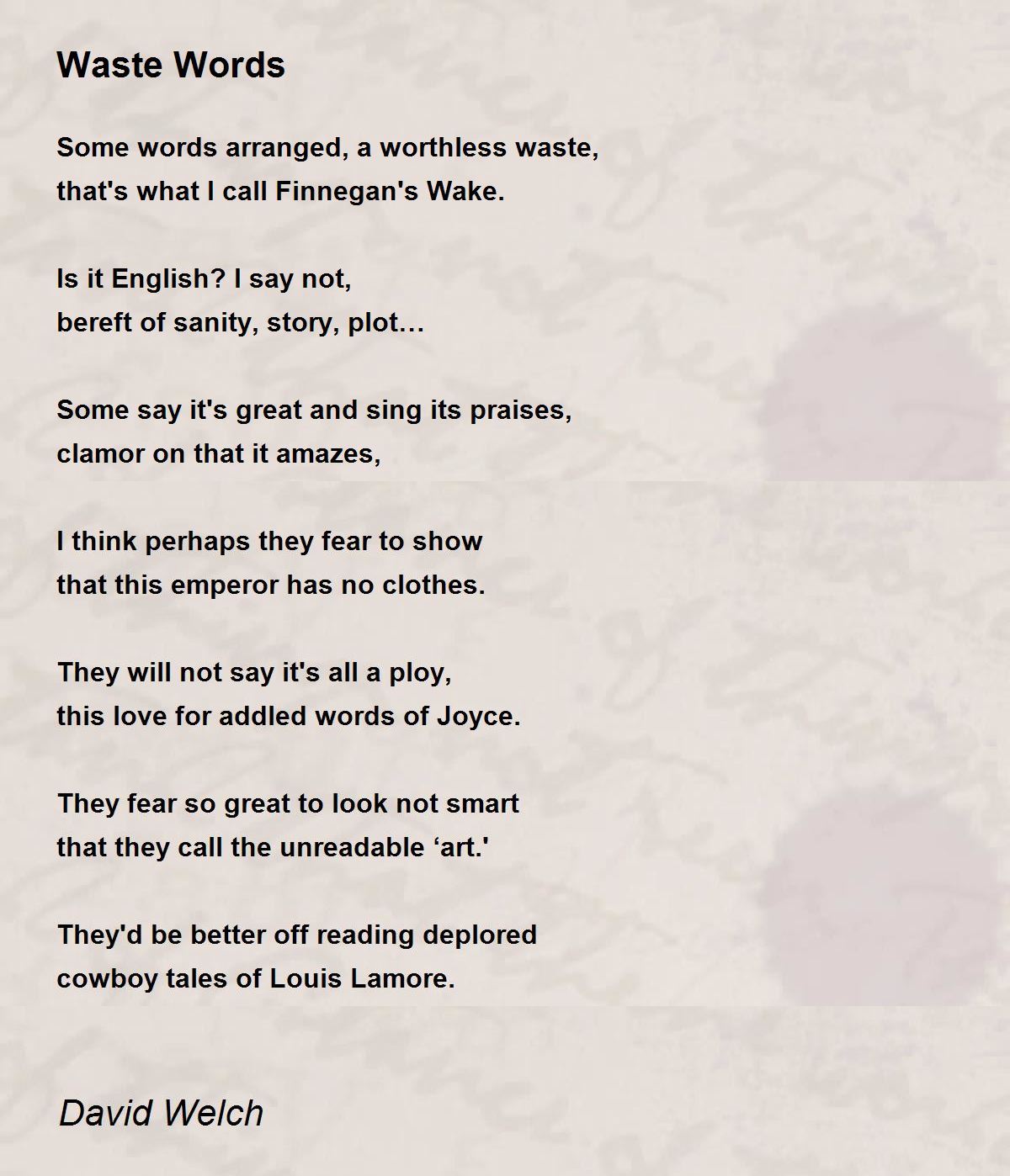 Waste Words Waste Words Poem by David Welch