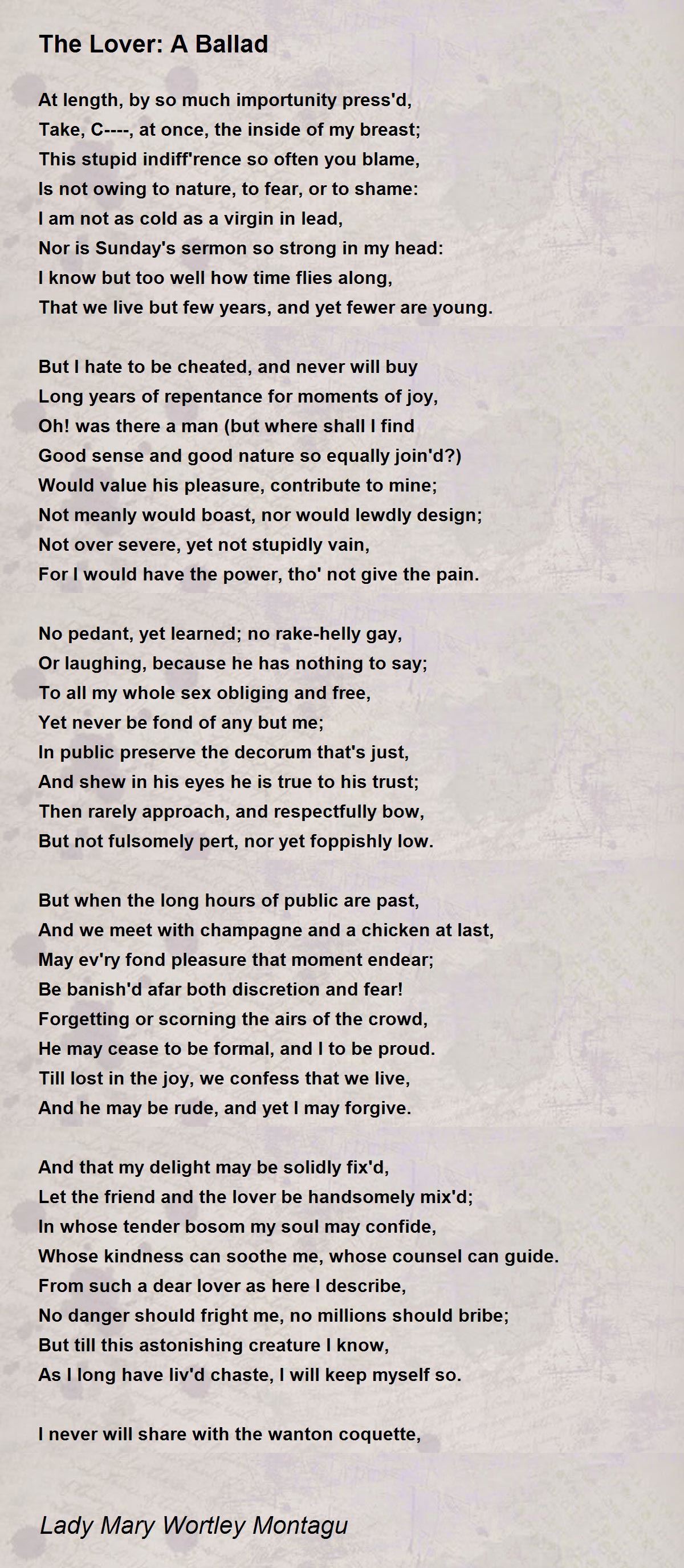 The Lover A Ballad Poem by Lady Mary Wortley Montagu Poem Hunter