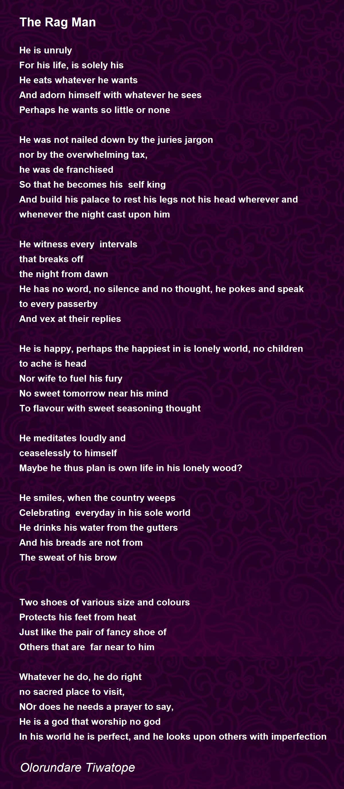 The Rag Man The Rag Man Poem by Olorundare Tiwatope