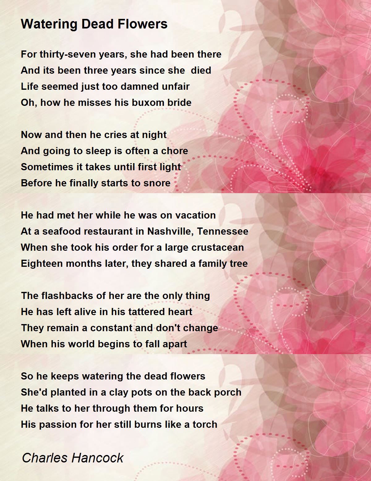 Watering Dead Flowers Watering Dead Flowers Poem by Charles Hancock