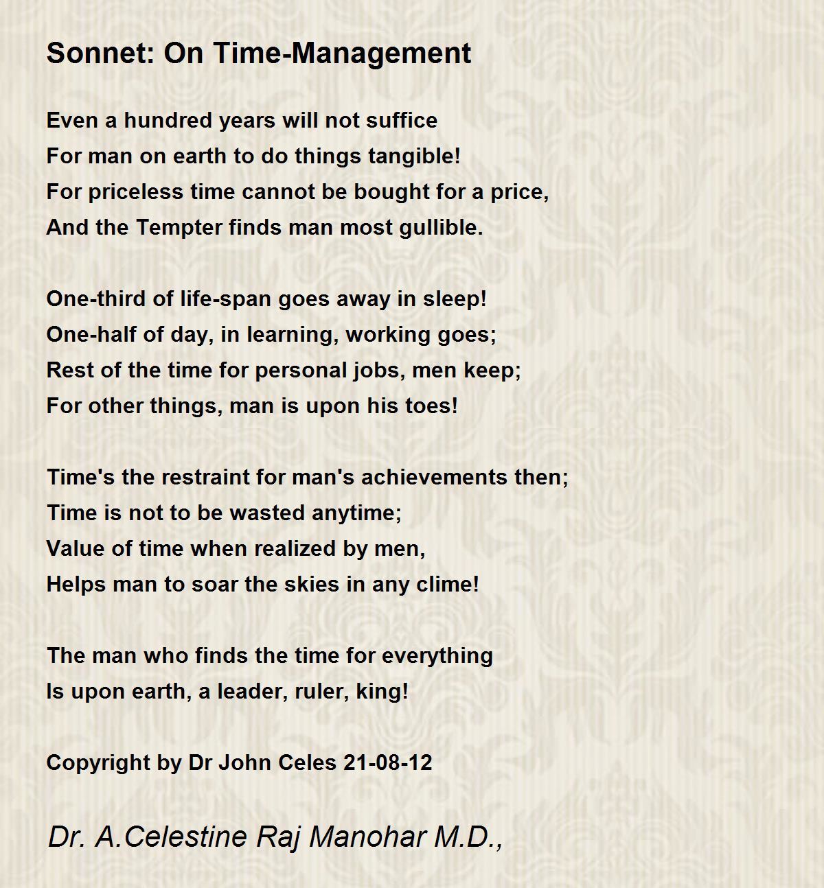 On TimeManagement On TimeManagement Poem by Dr John Celes