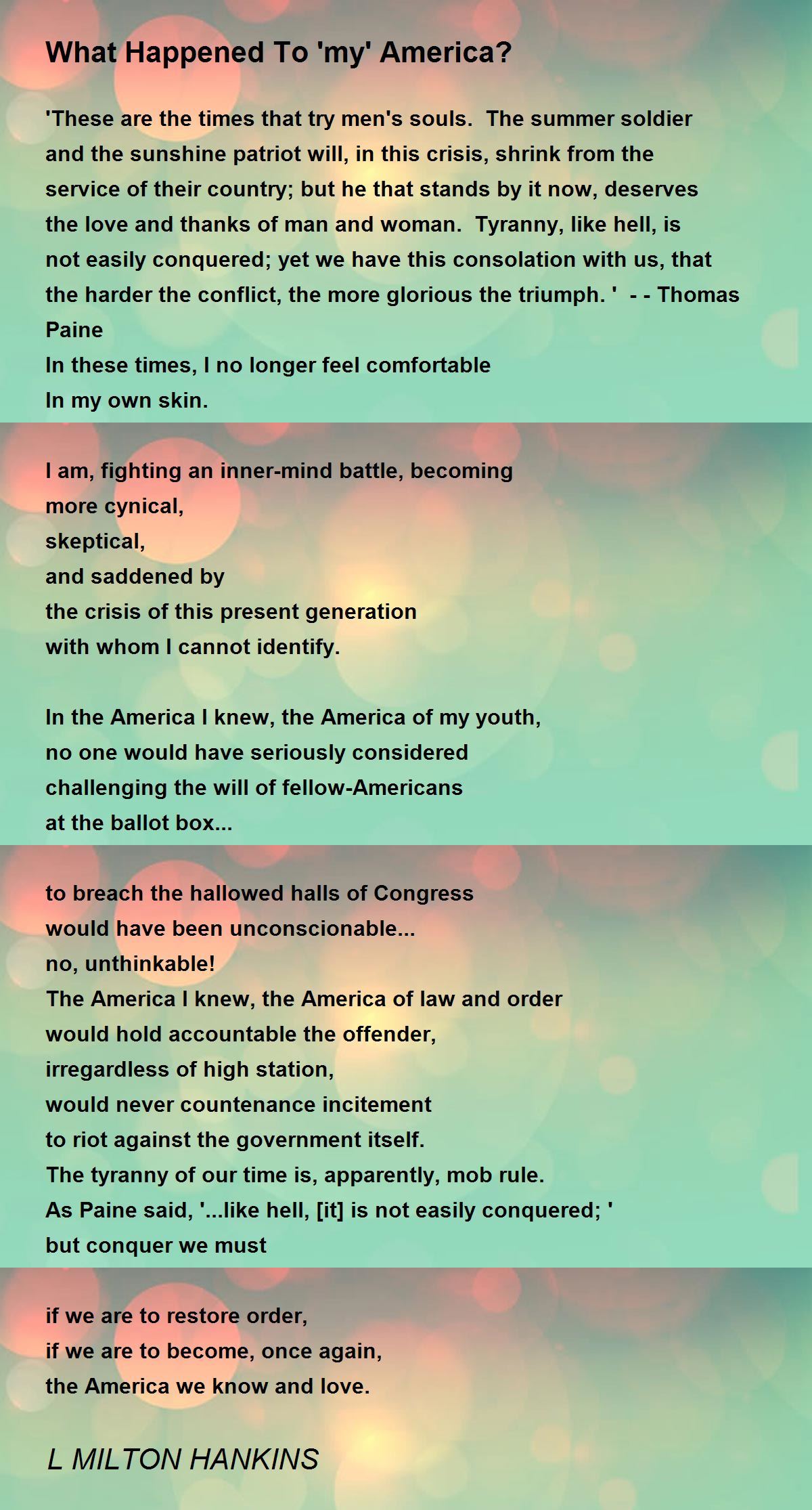 What Happened To 'my' America? What Happened To 'my' America? Poem by