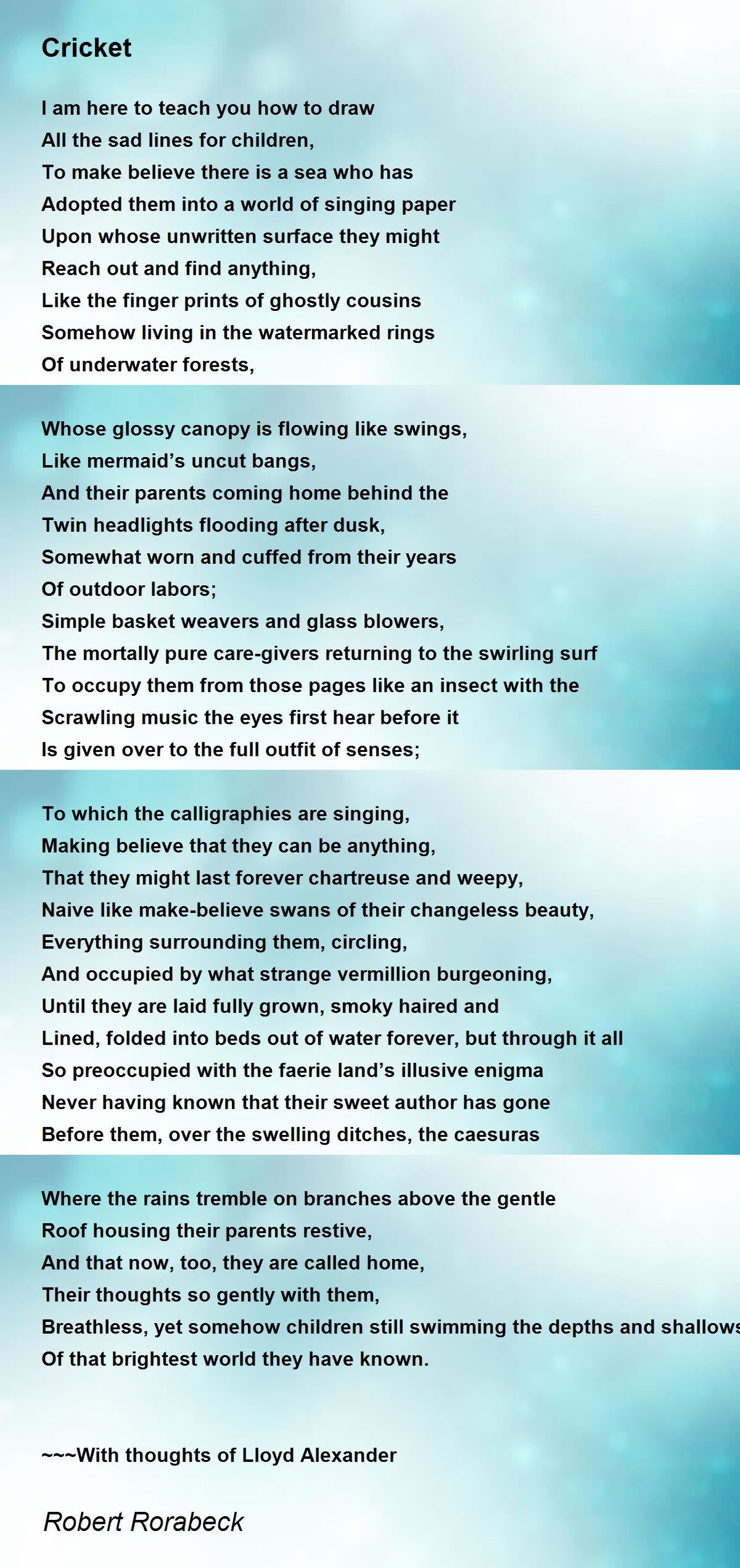 Cricket Poem by Robert Rorabeck Poem Hunter